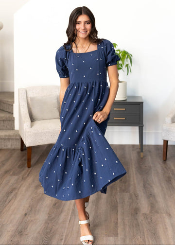 Analynne Navy Embroidered Floral Dress