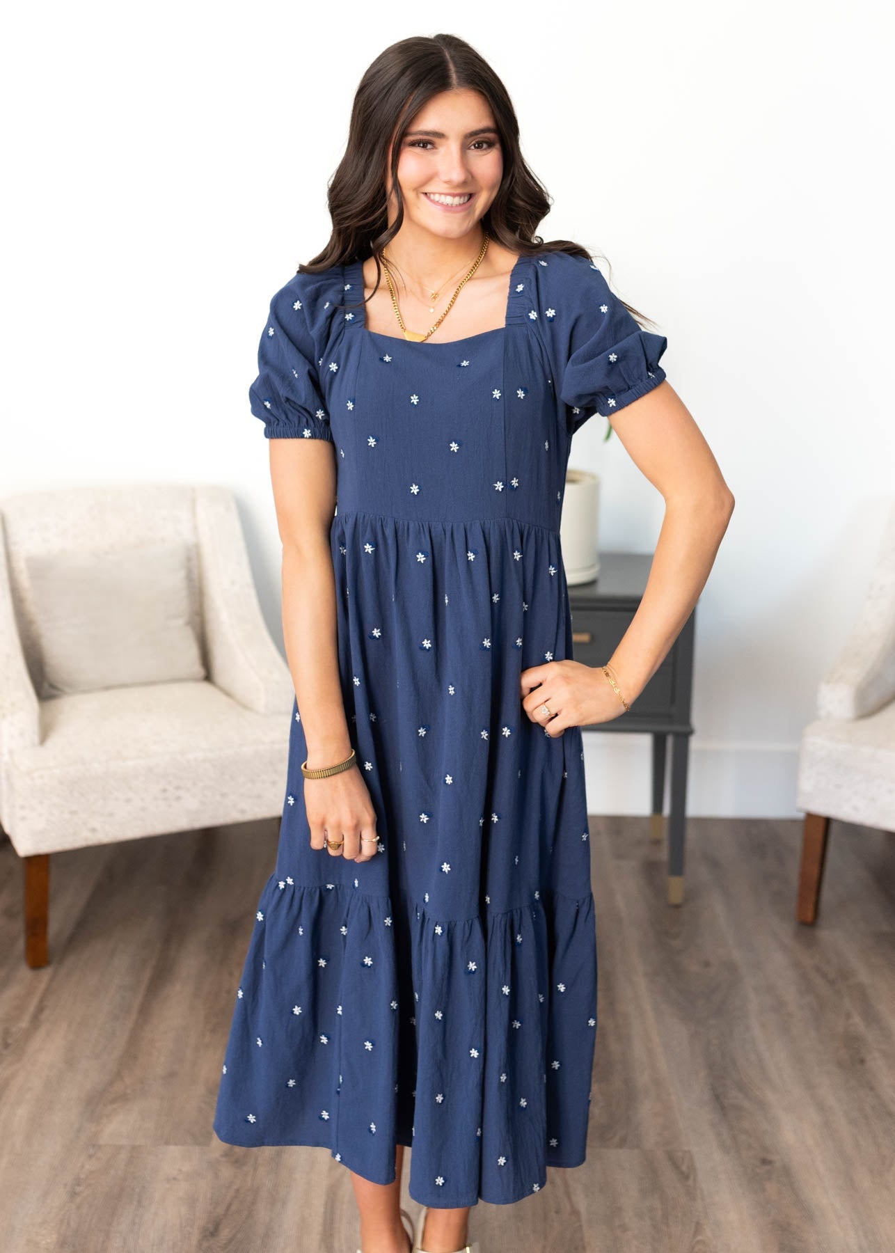 Analynne Navy Embroidered Floral Dress