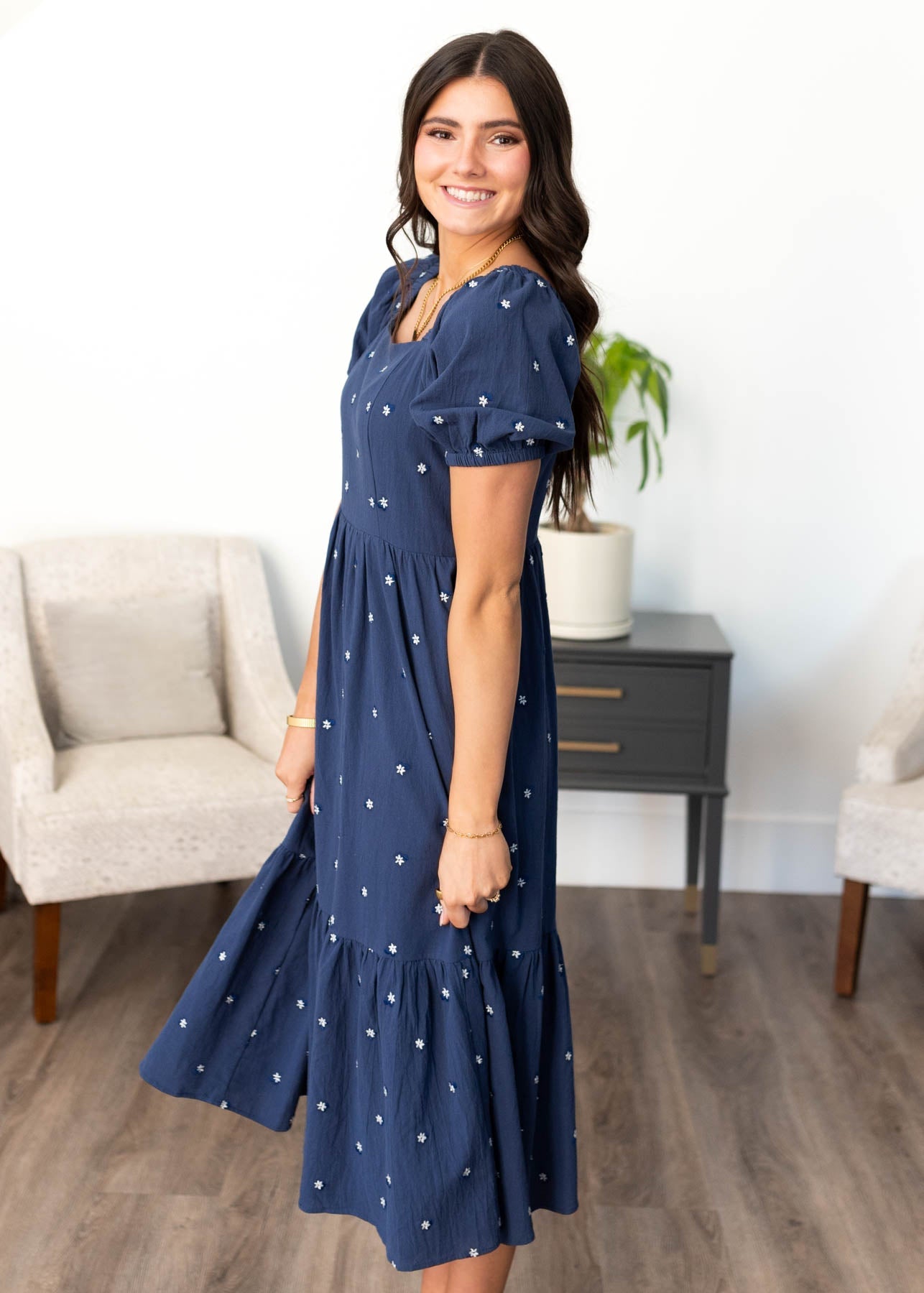 Analynne Navy Embroidered Floral Dress