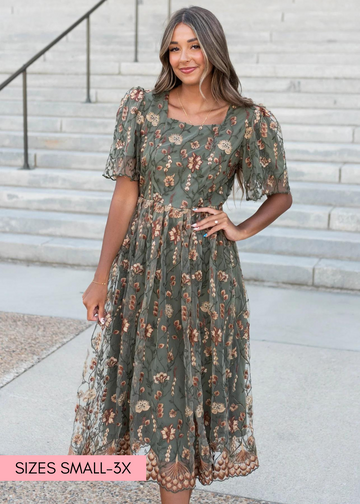 Anastasia Olive Embroidered Dress