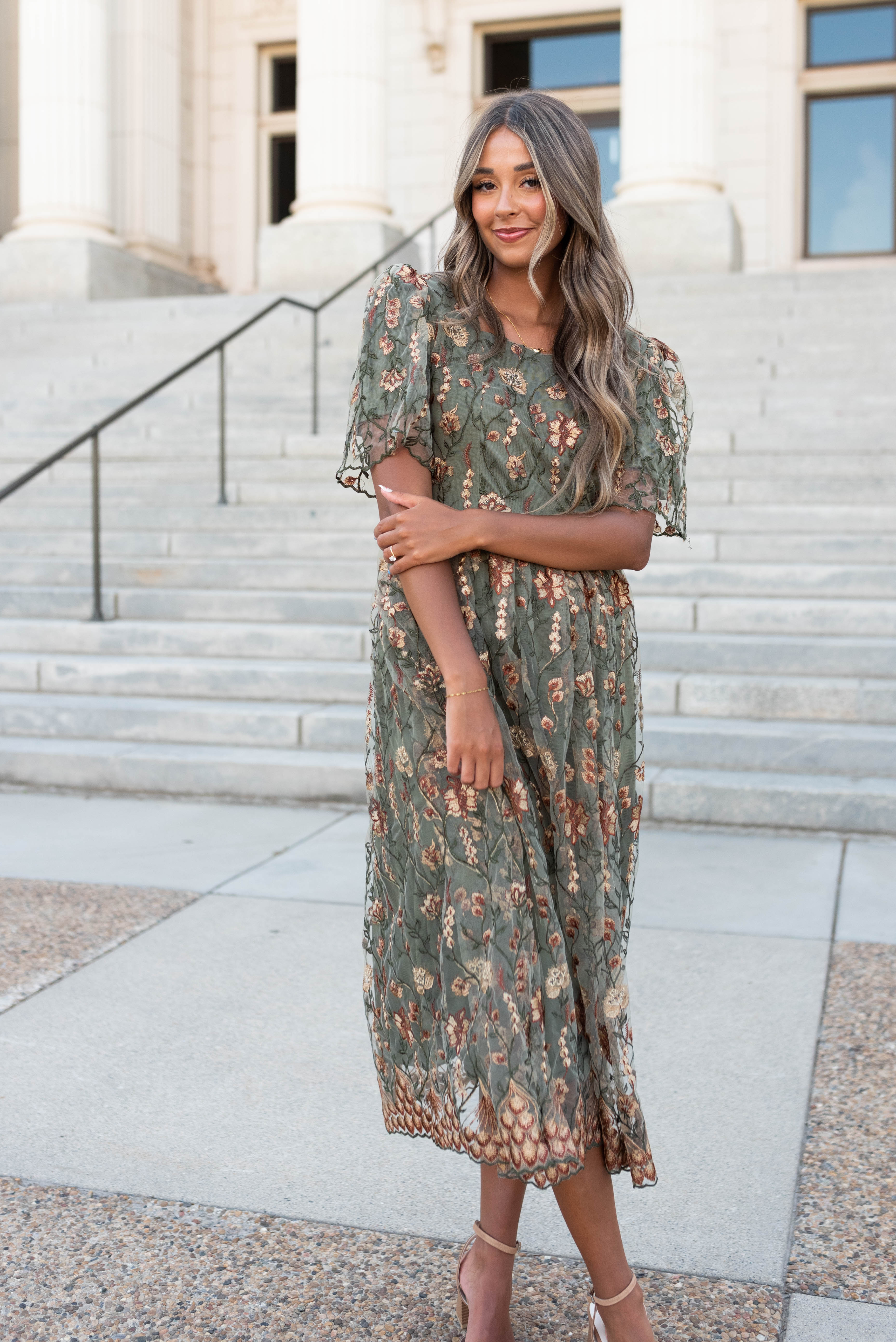 Anastasia Olive Embroidered Dress