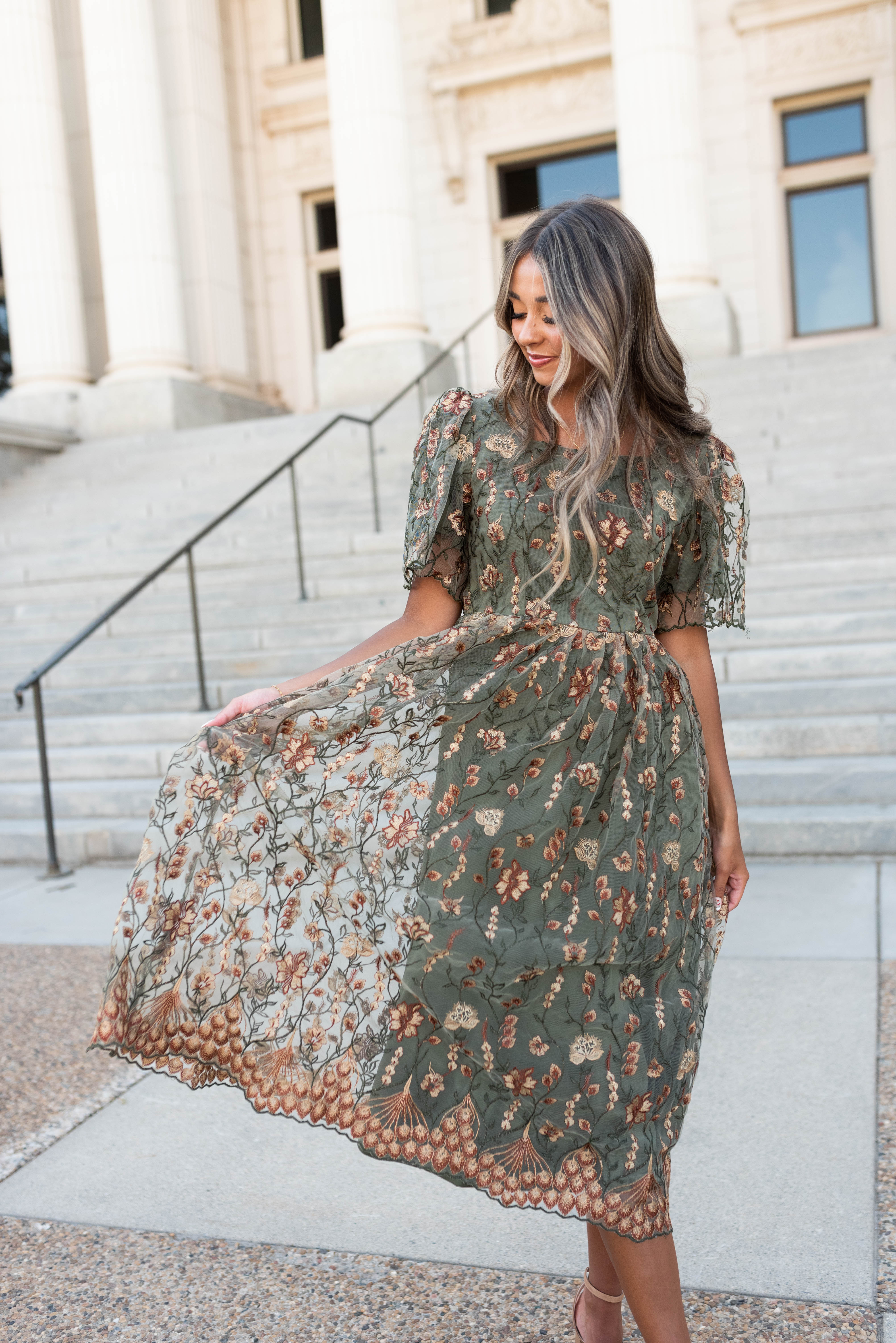 Anastasia Olive Embroidered Dress