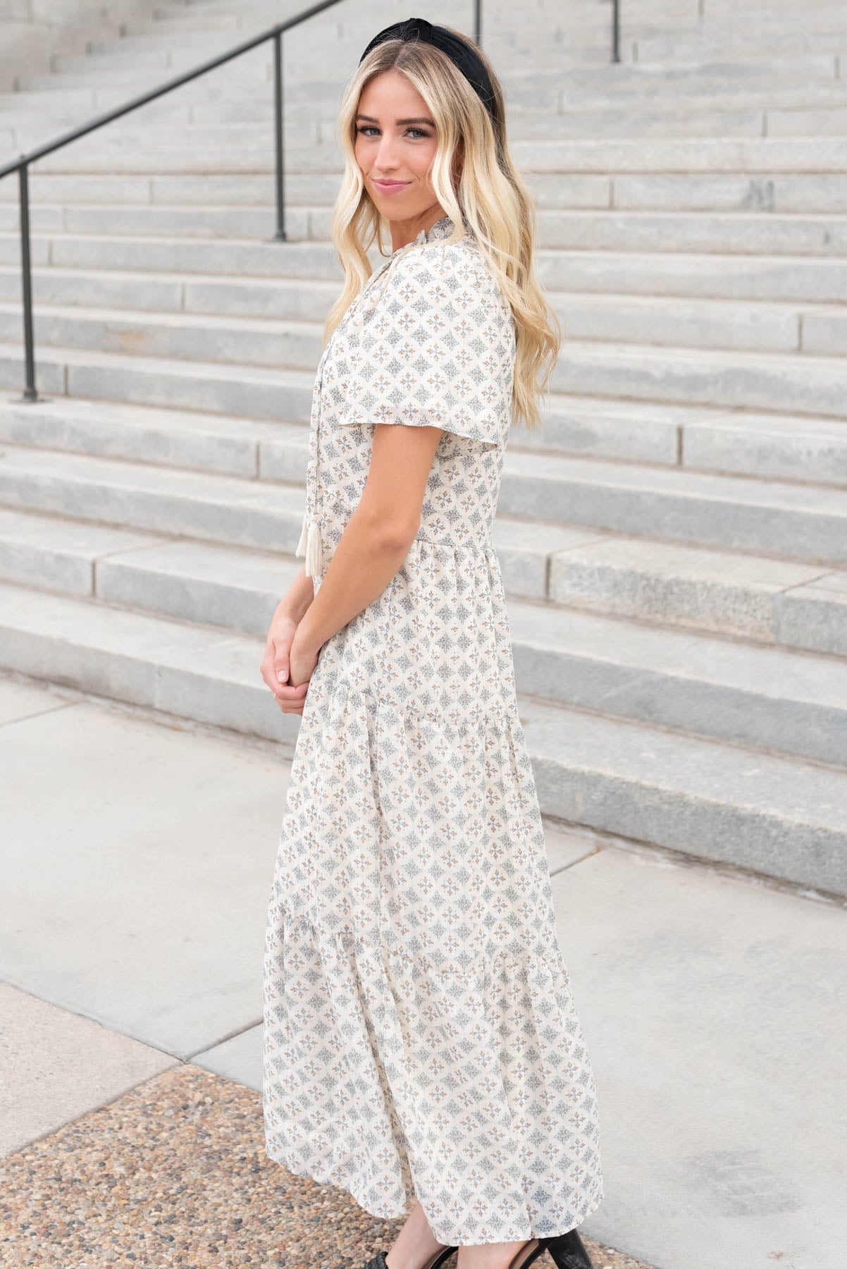 Andee Cream Pattern Dress