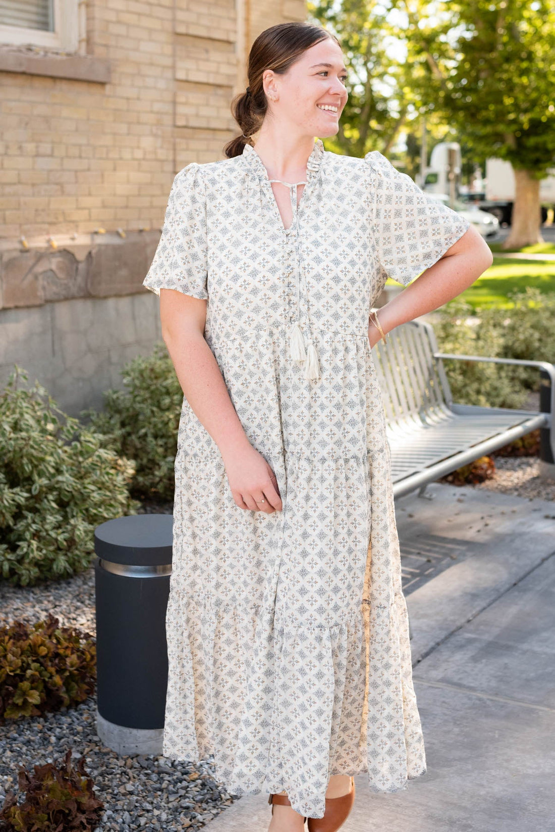Andee Cream Pattern Dress