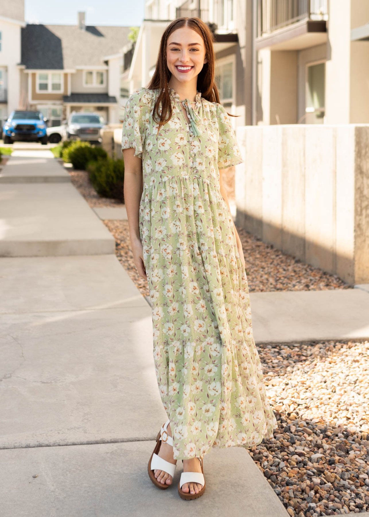 Andee Sage Floral Dress