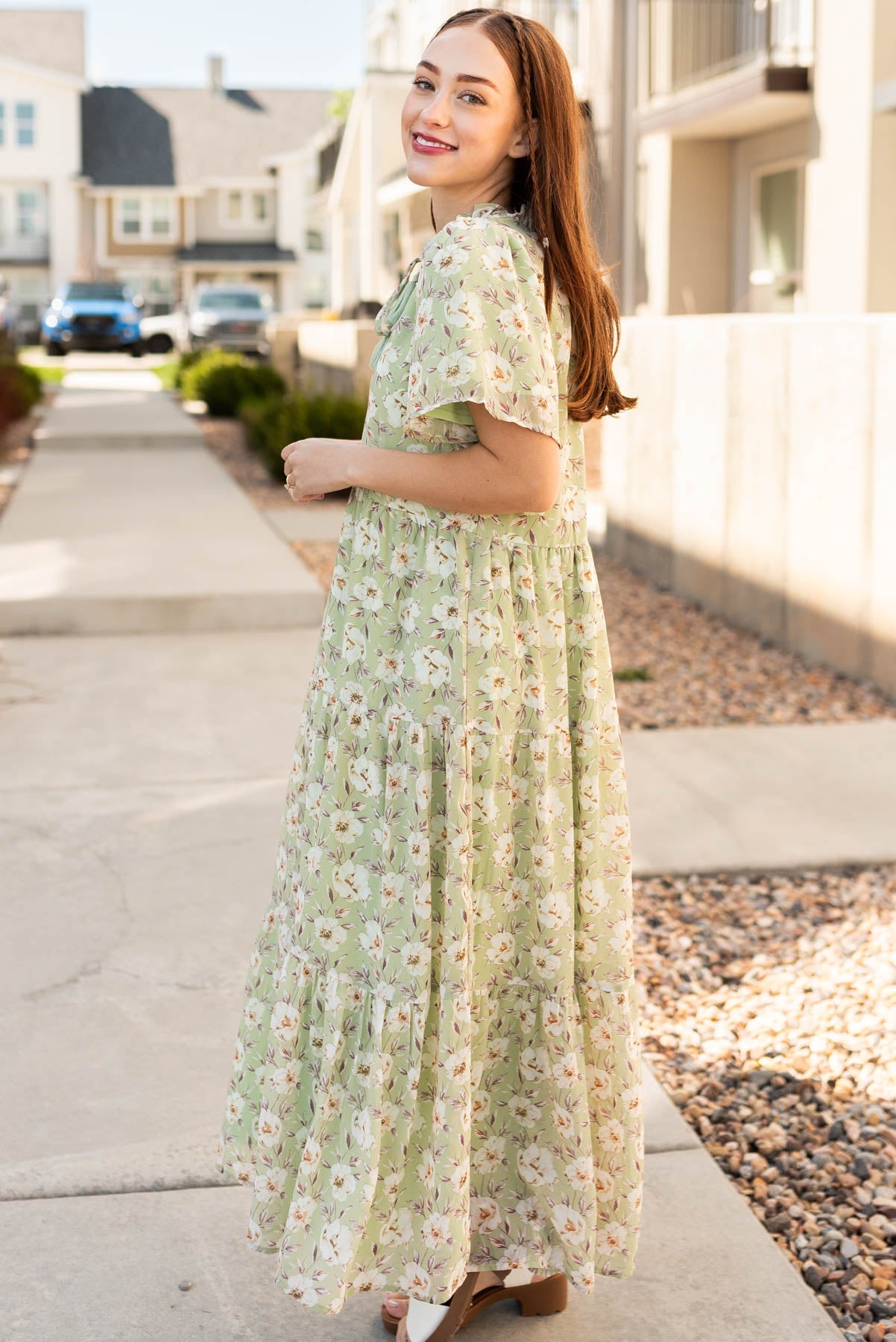 Andee Sage Floral Dress