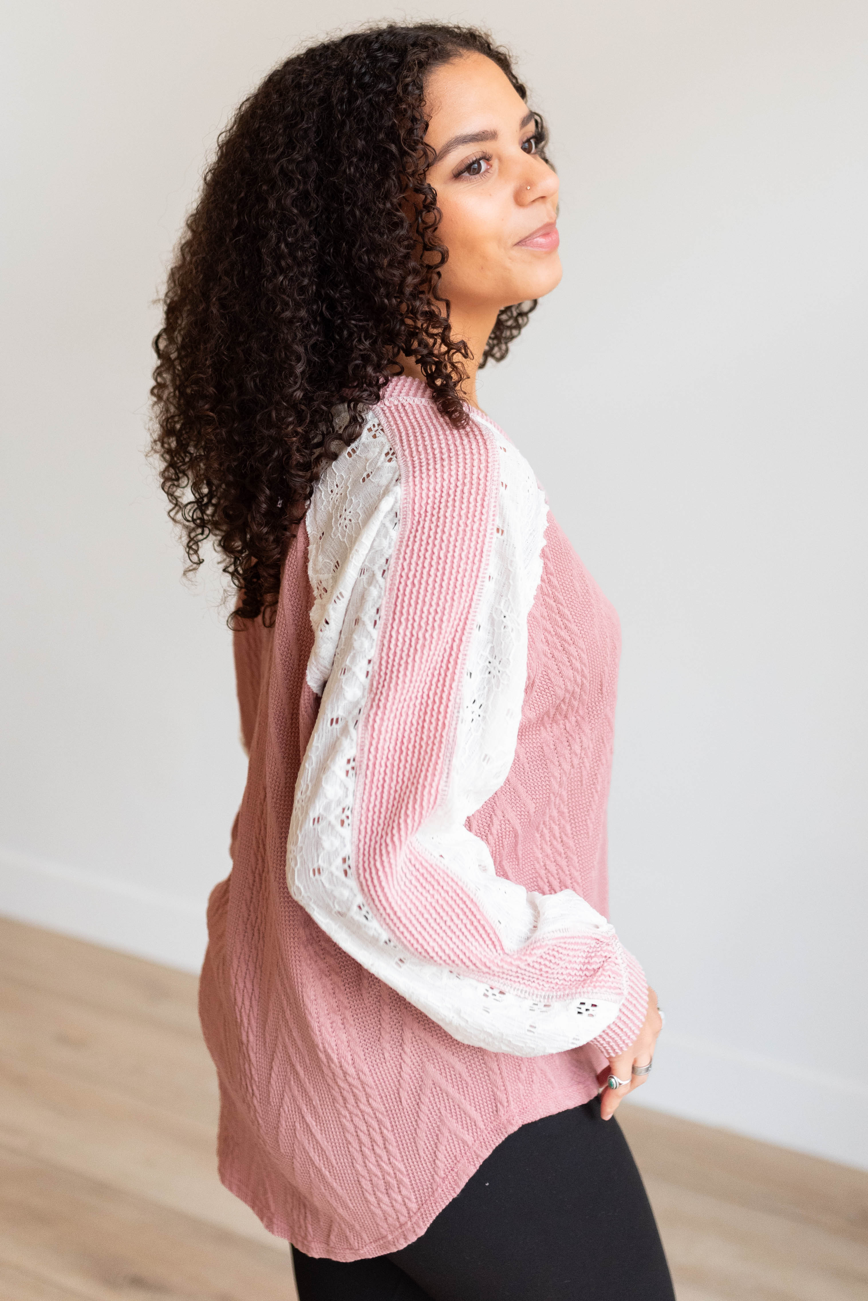Andrea Mauve Lace Sleeve Pullover