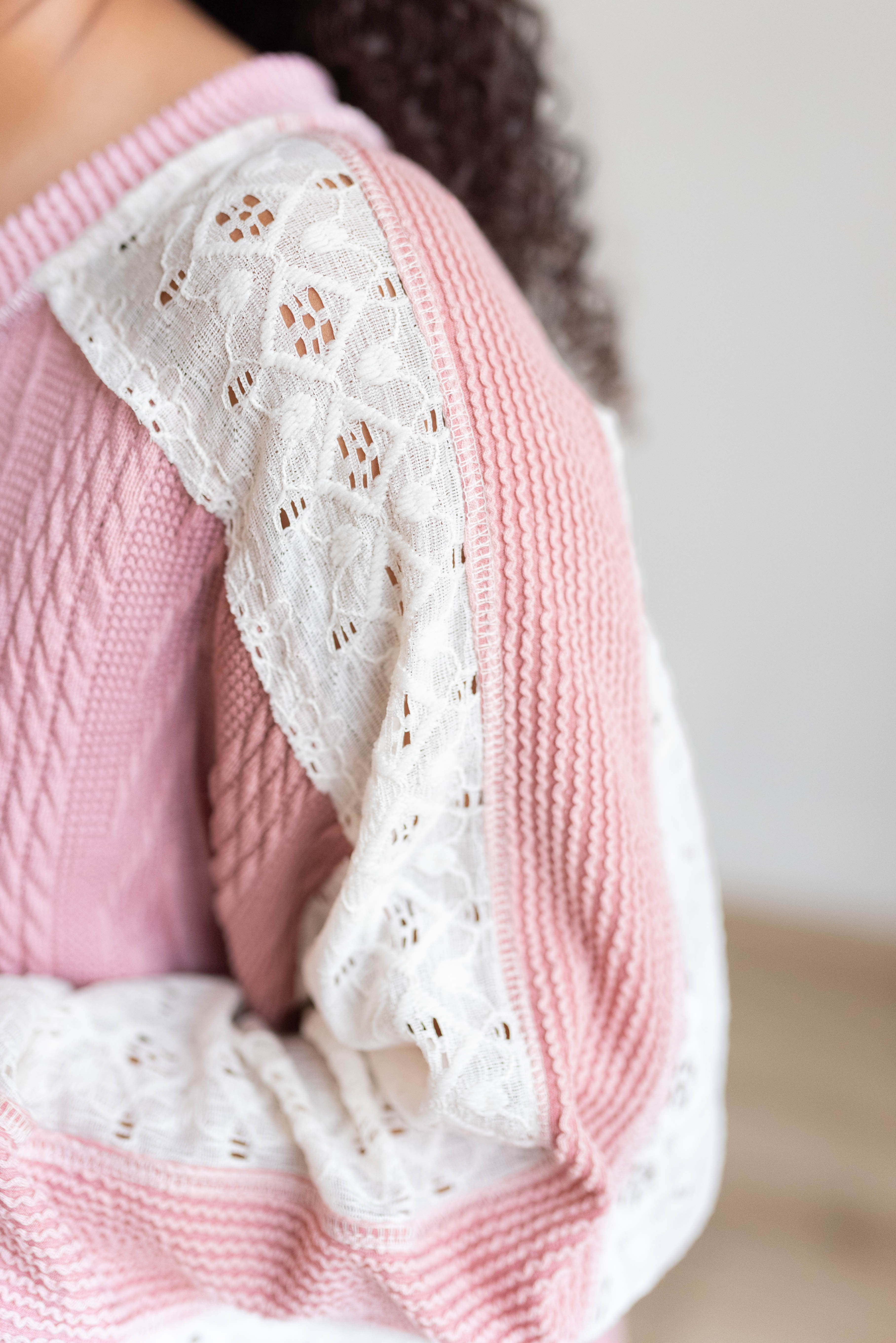 Andrea Mauve Lace Sleeve Pullover