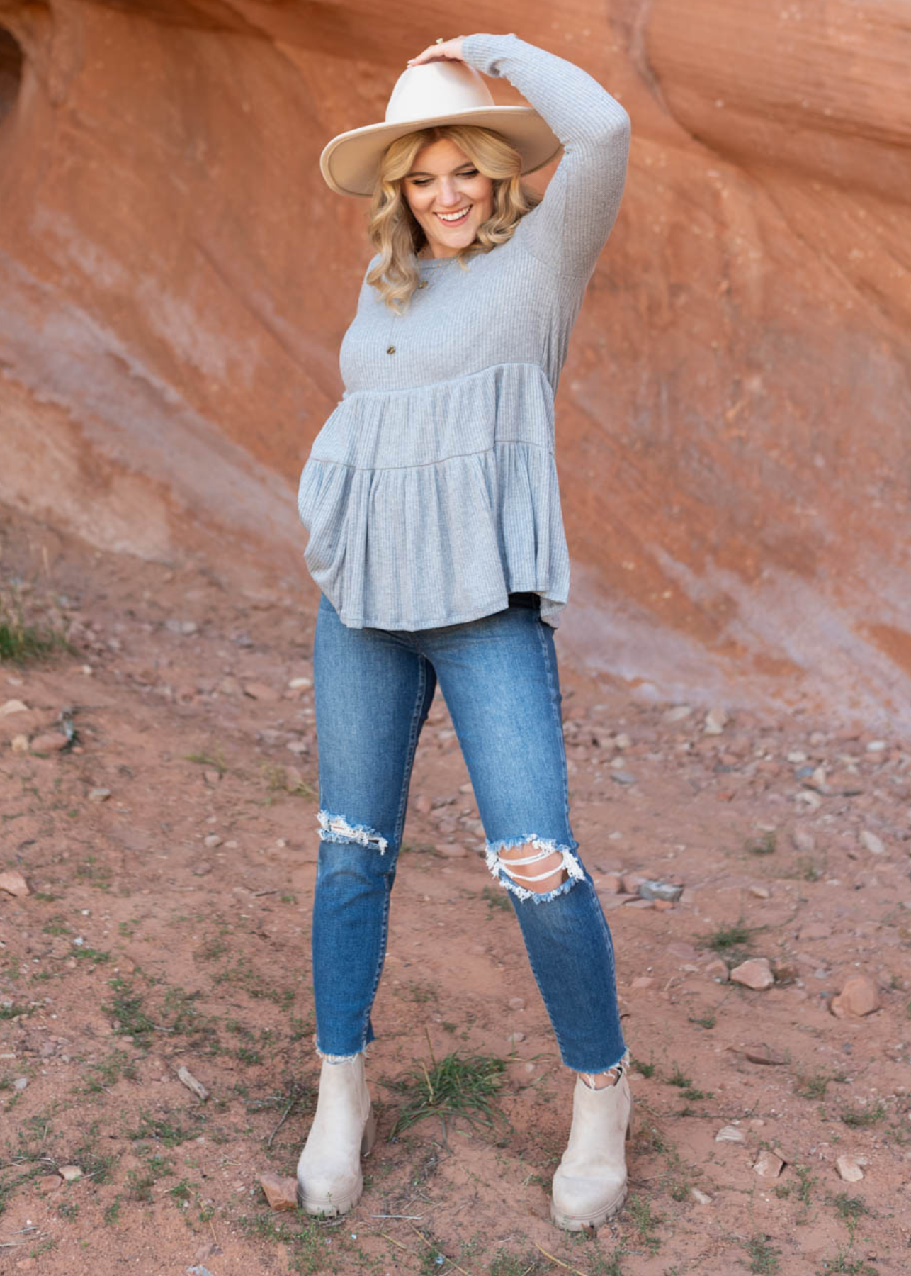 Angela Heather Grey Top