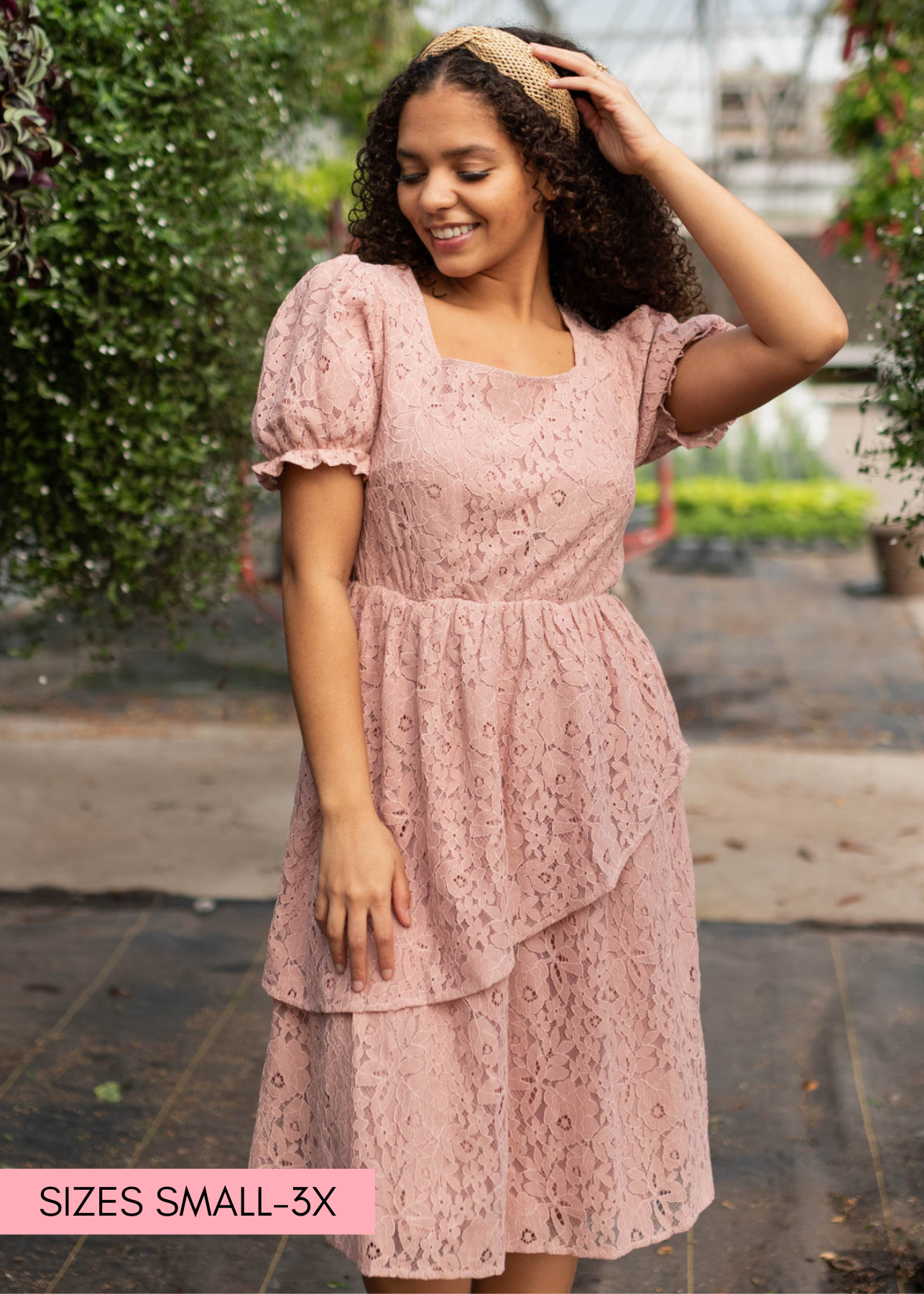 Angelica Dusty Pink Lace Tiered Dress