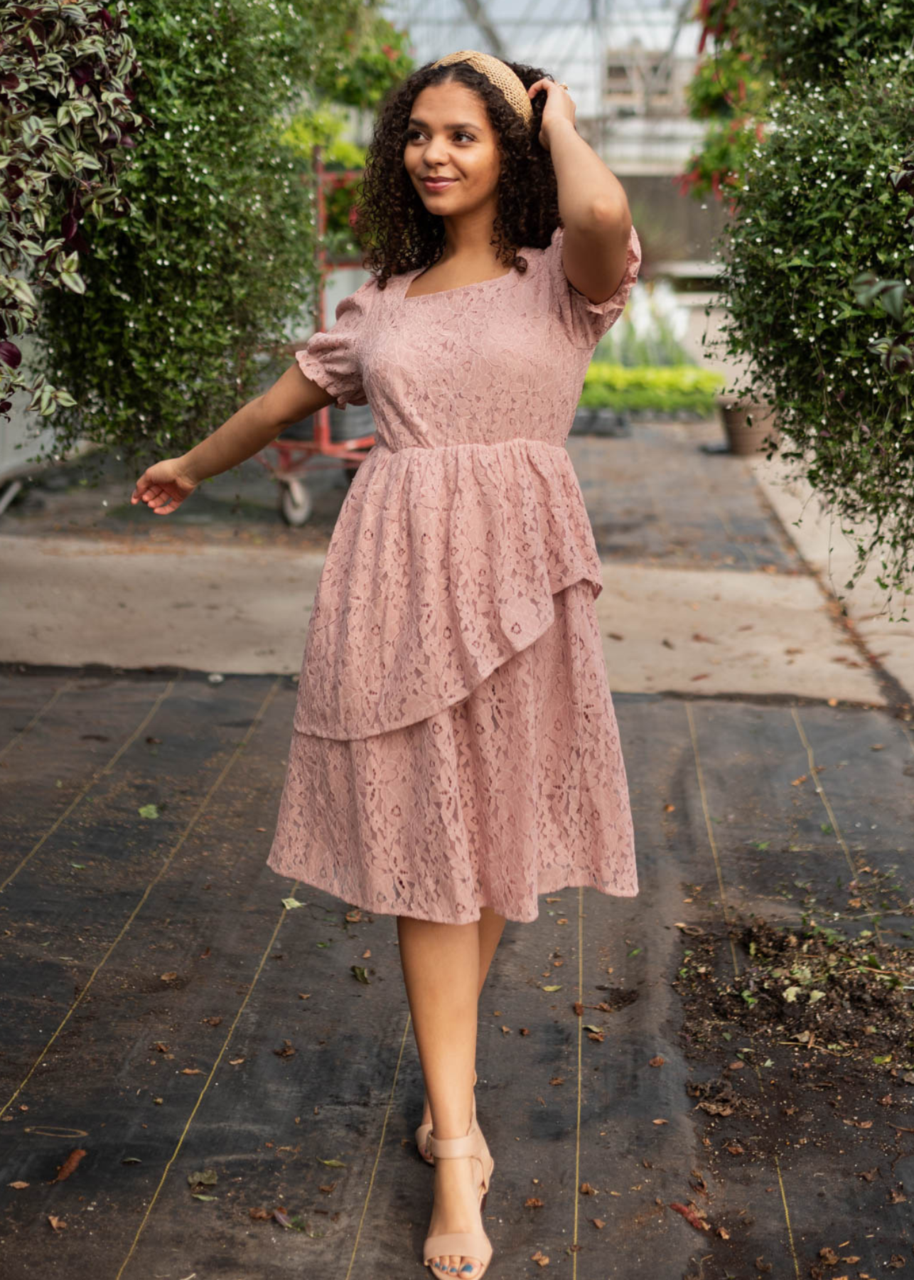 Angelica Dusty Pink Lace Tiered Dress