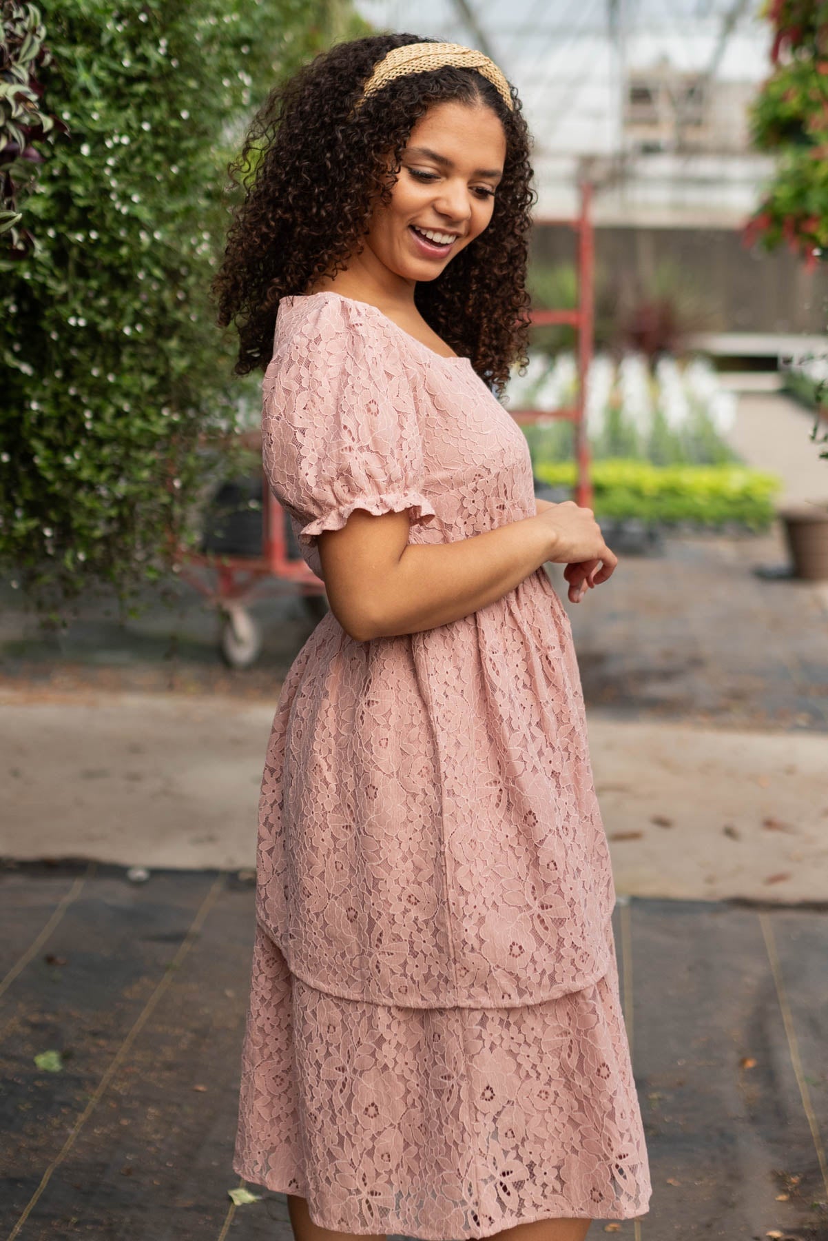 Angelica Dusty Pink Lace Tiered Dress