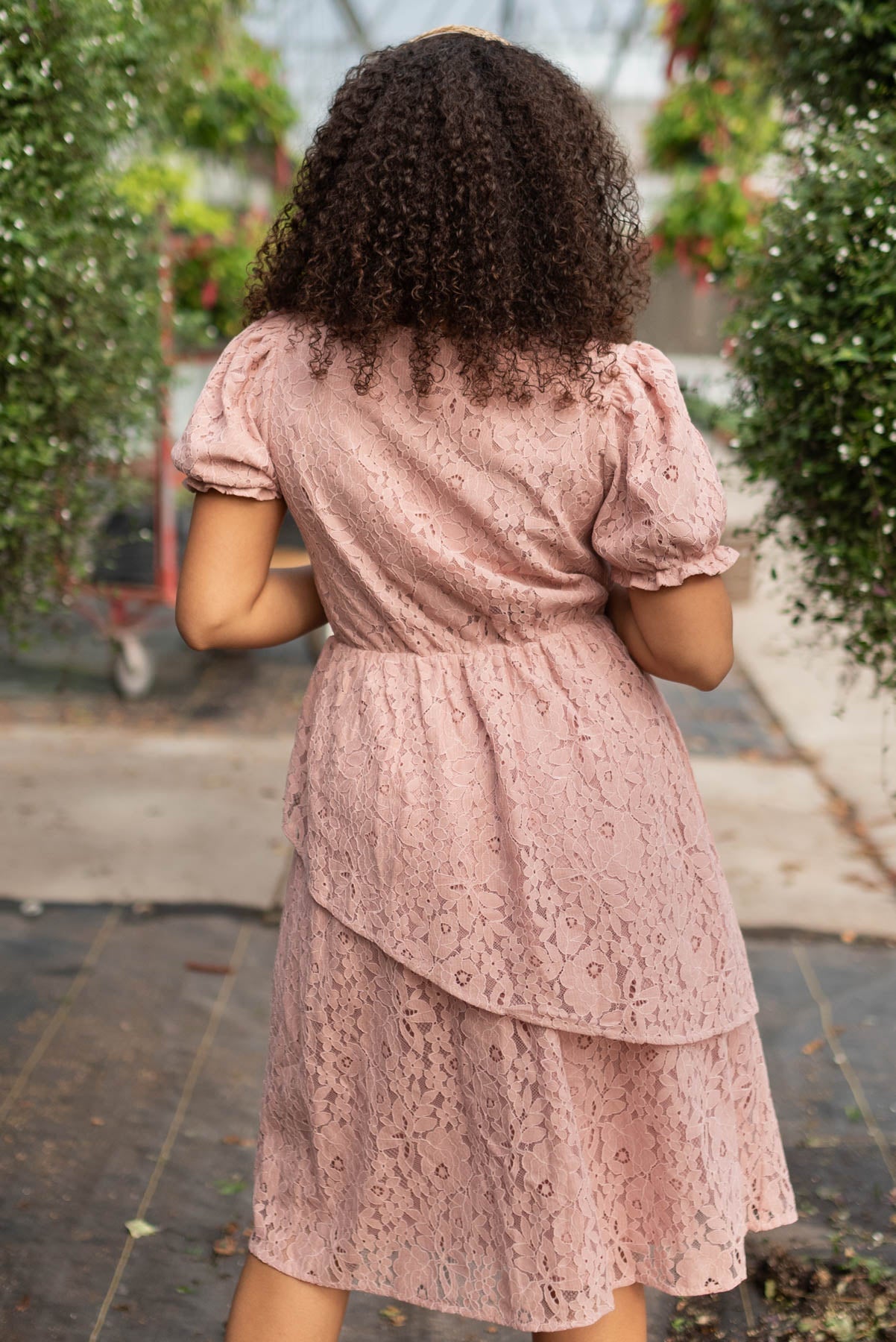 Angelica Dusty Pink Lace Tiered Dress
