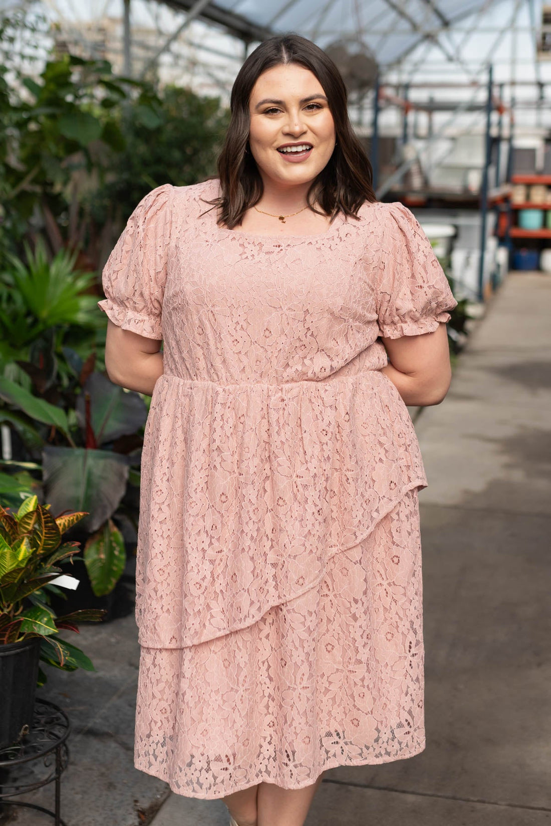 Angelica Dusty Pink Lace Tiered Dress