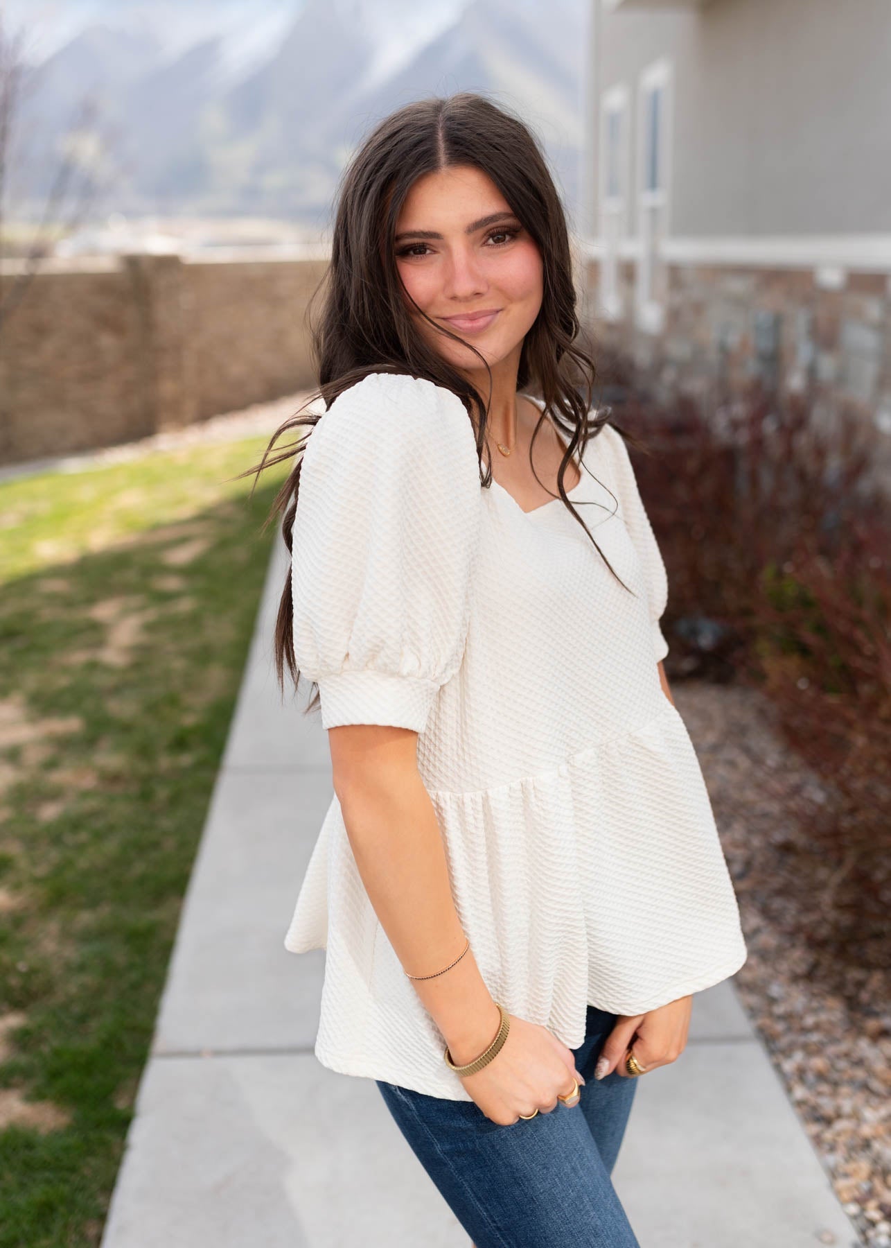 Angelina Cream Ruffle Top