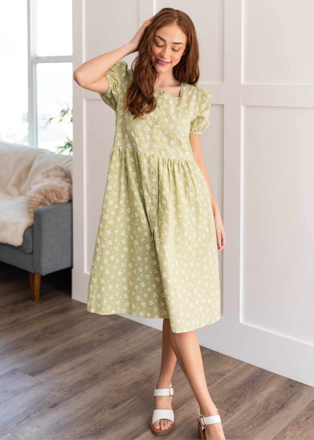 Anika Sage Button Down Dress