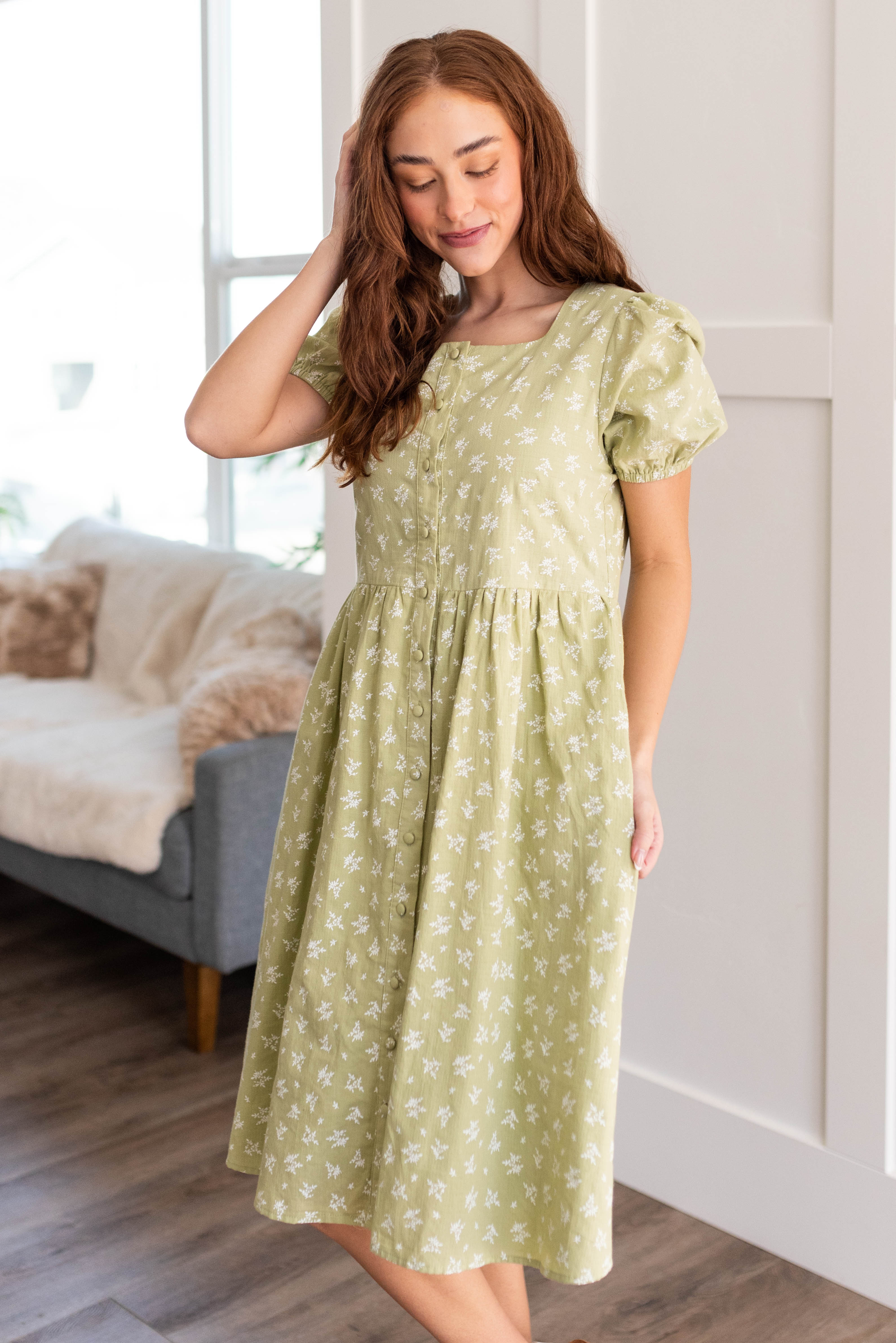 Anika Sage Button Down Dress