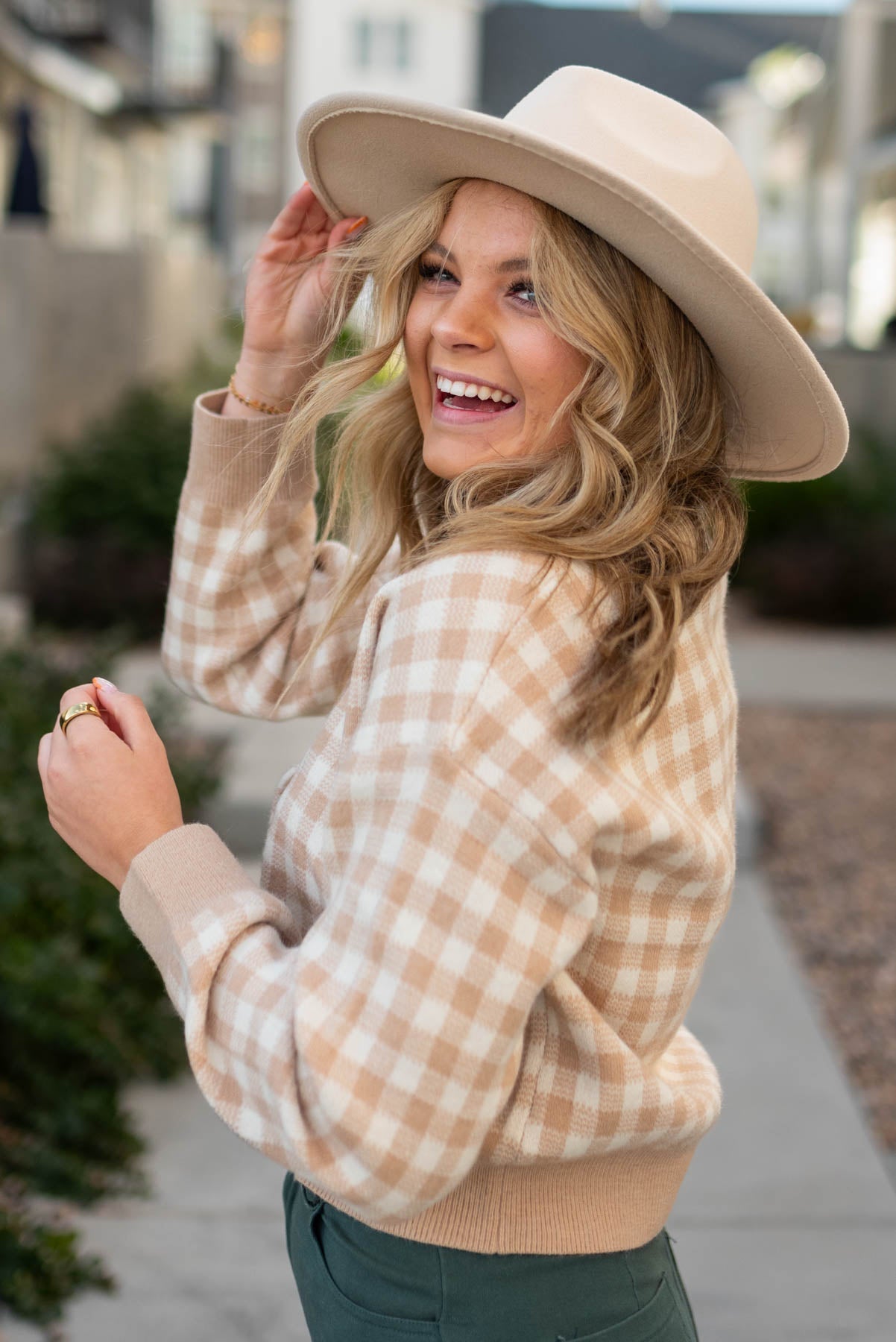 Anissa Taupe Checkered Button Cardigan