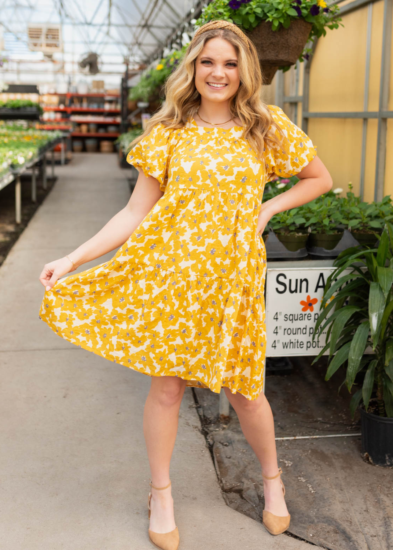 Anjelica Mustard Floral Dress