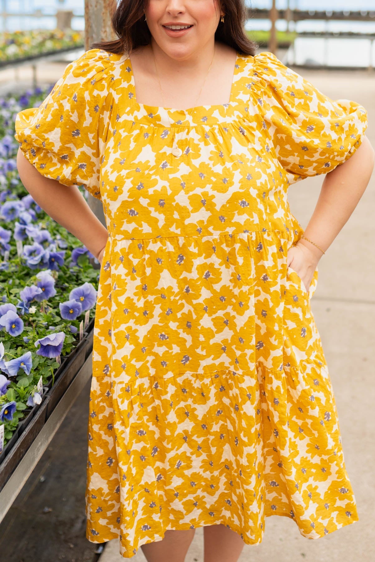 Anjelica Mustard Floral Dress
