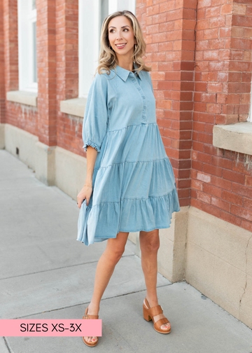 Anna Chambray Tiered Dress