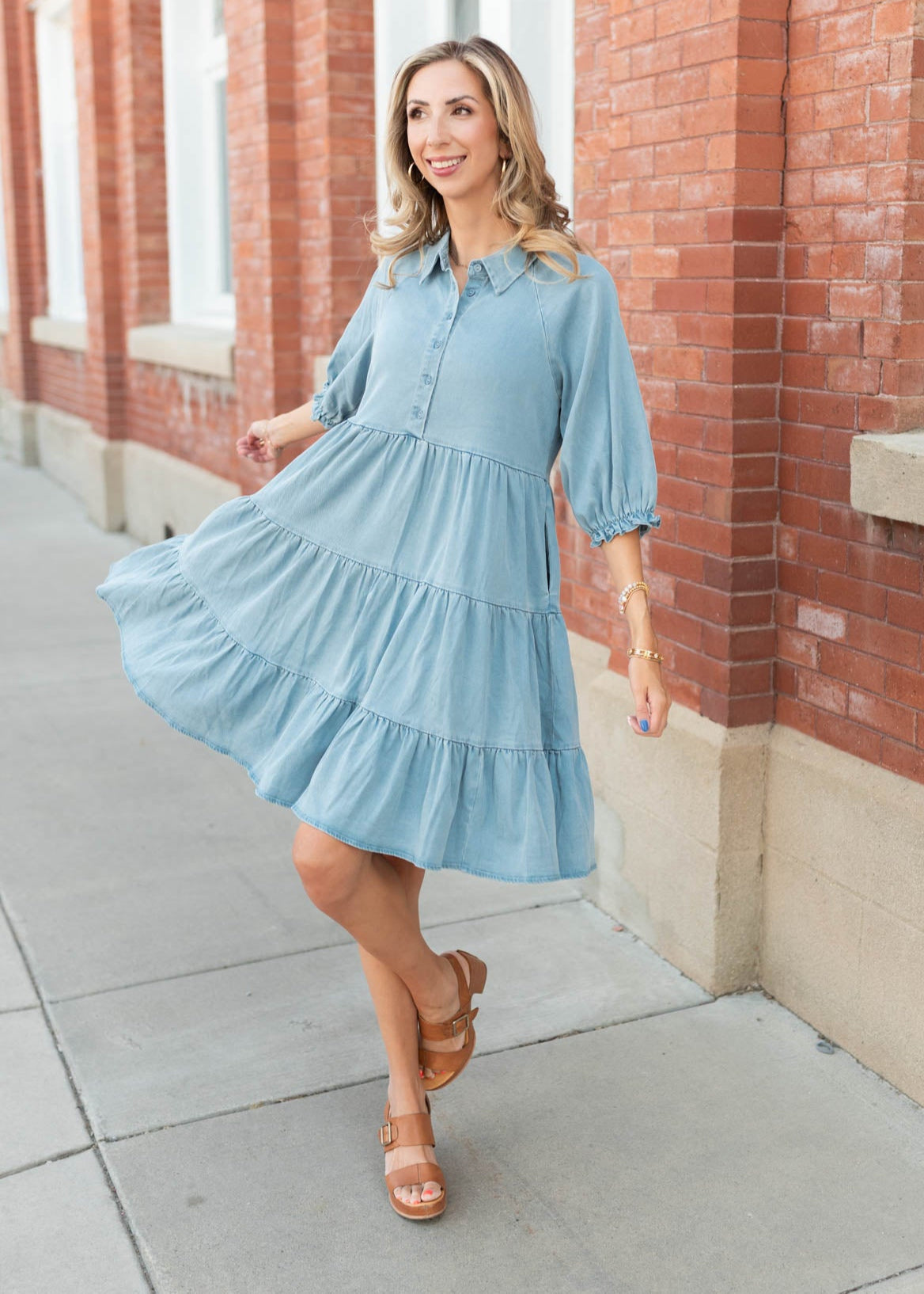 Anna Chambray Tiered Dress
