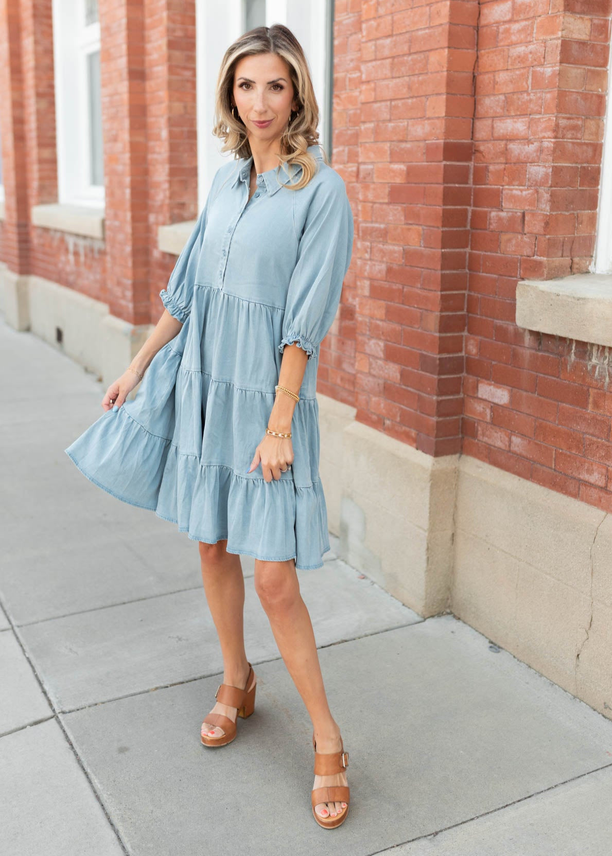 Anna Chambray Tiered Dress