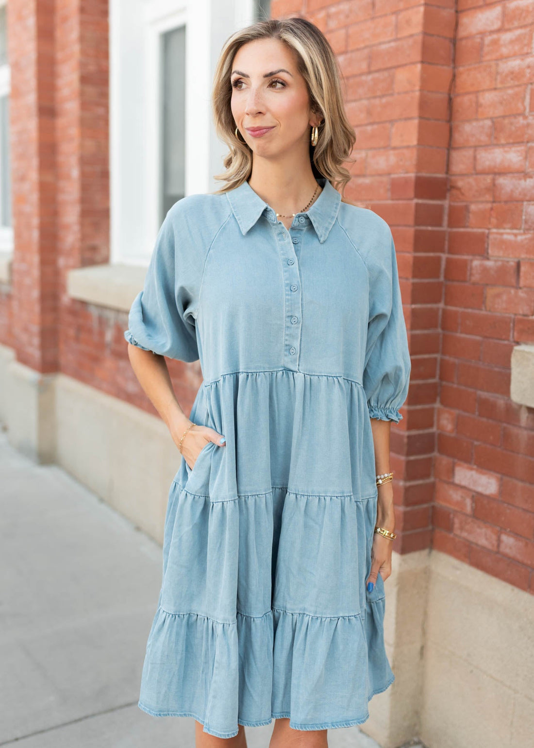 Anna Chambray Tiered Dress