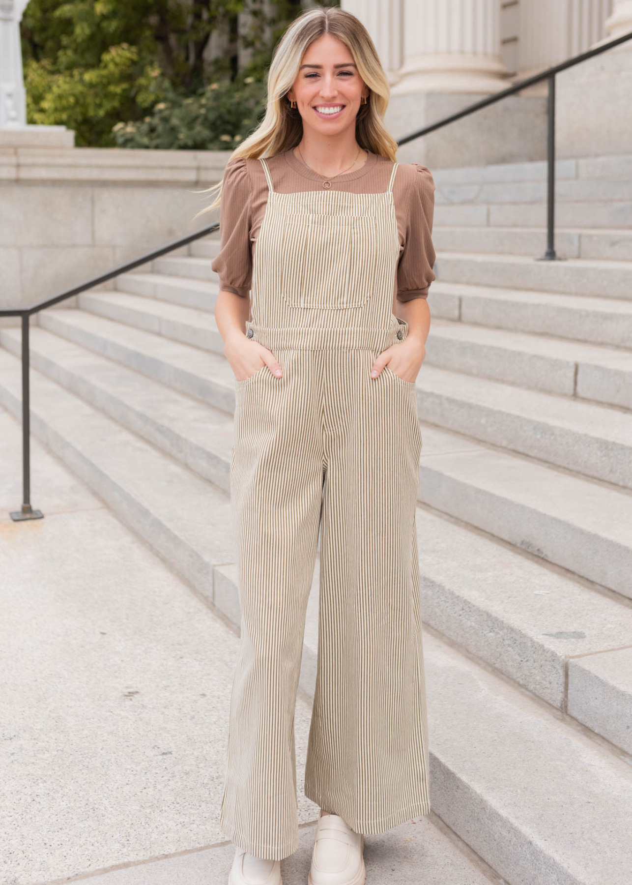 Annalynne Olive Stripe Overalls