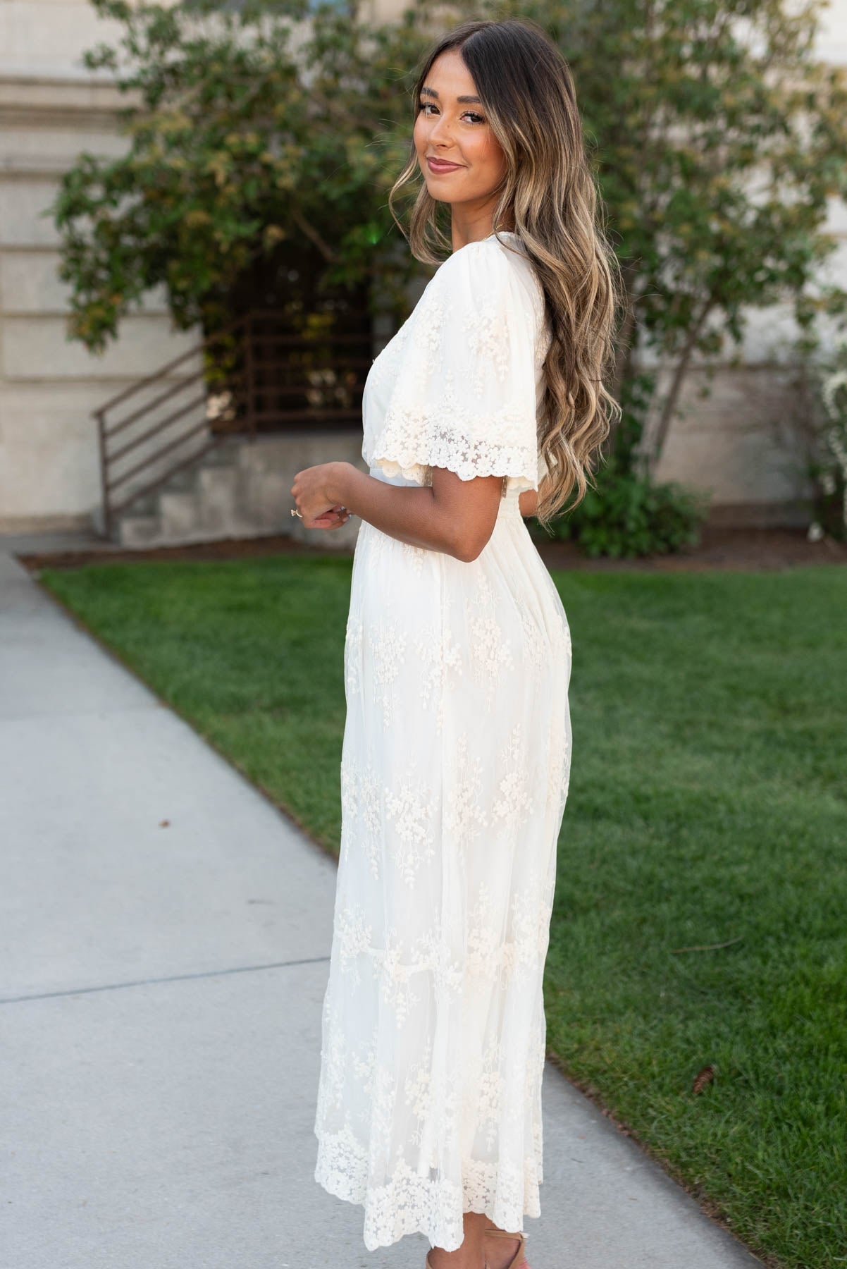 Annalyse Cream Lace Embroidered Dress