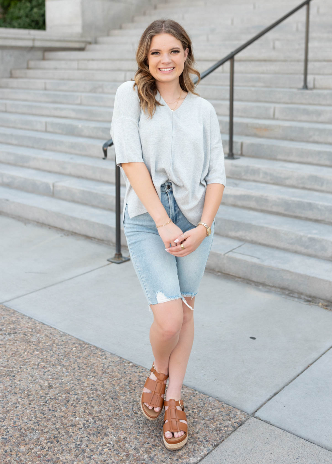 Anya Heather Grey V-Neck Top