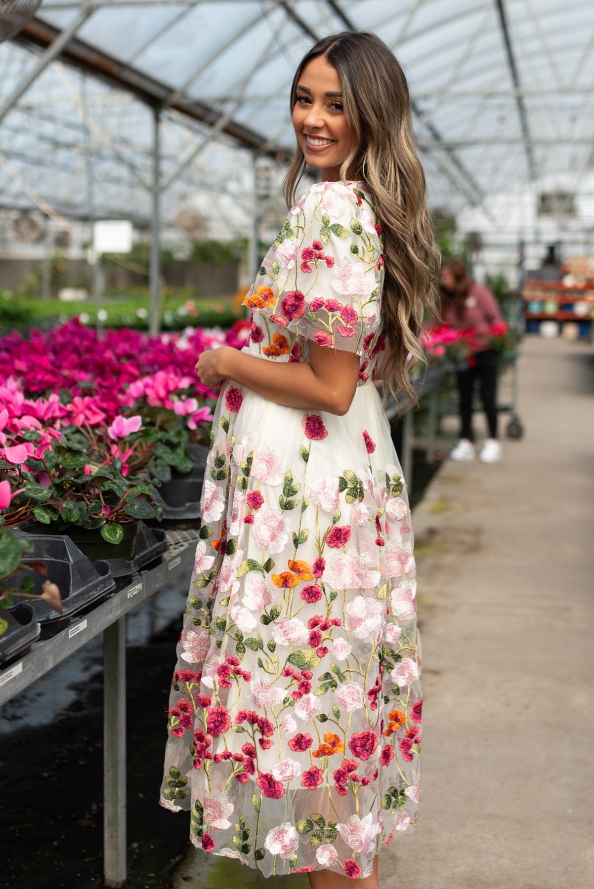 April Magenta Floral Embroidered Mesh Dress