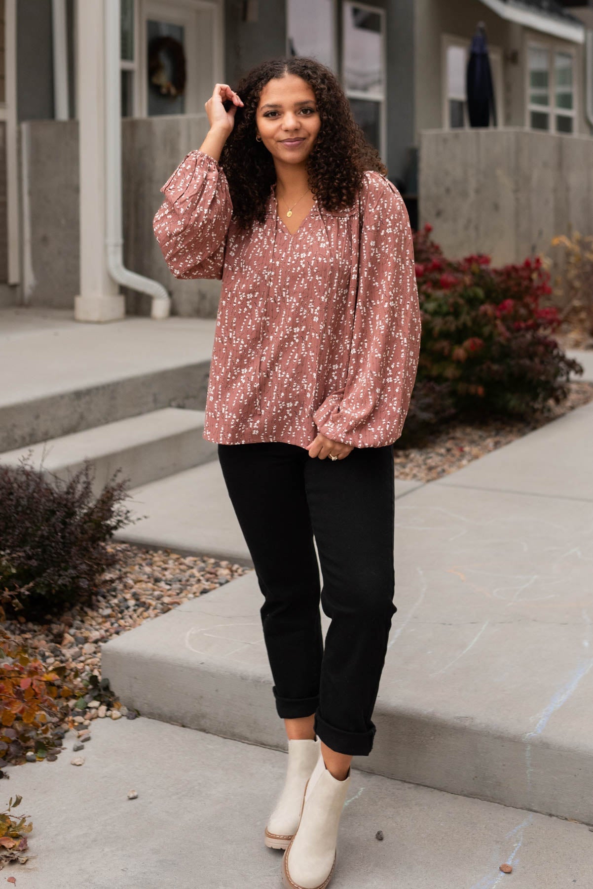 Apryl Marsala Floral Blouse