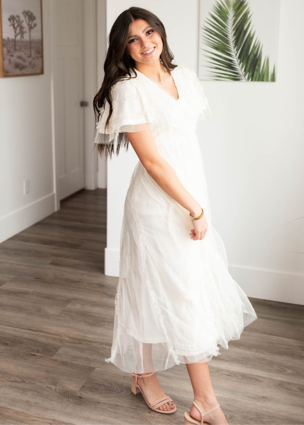 Arabella Cream Sheer Ruffle Dress