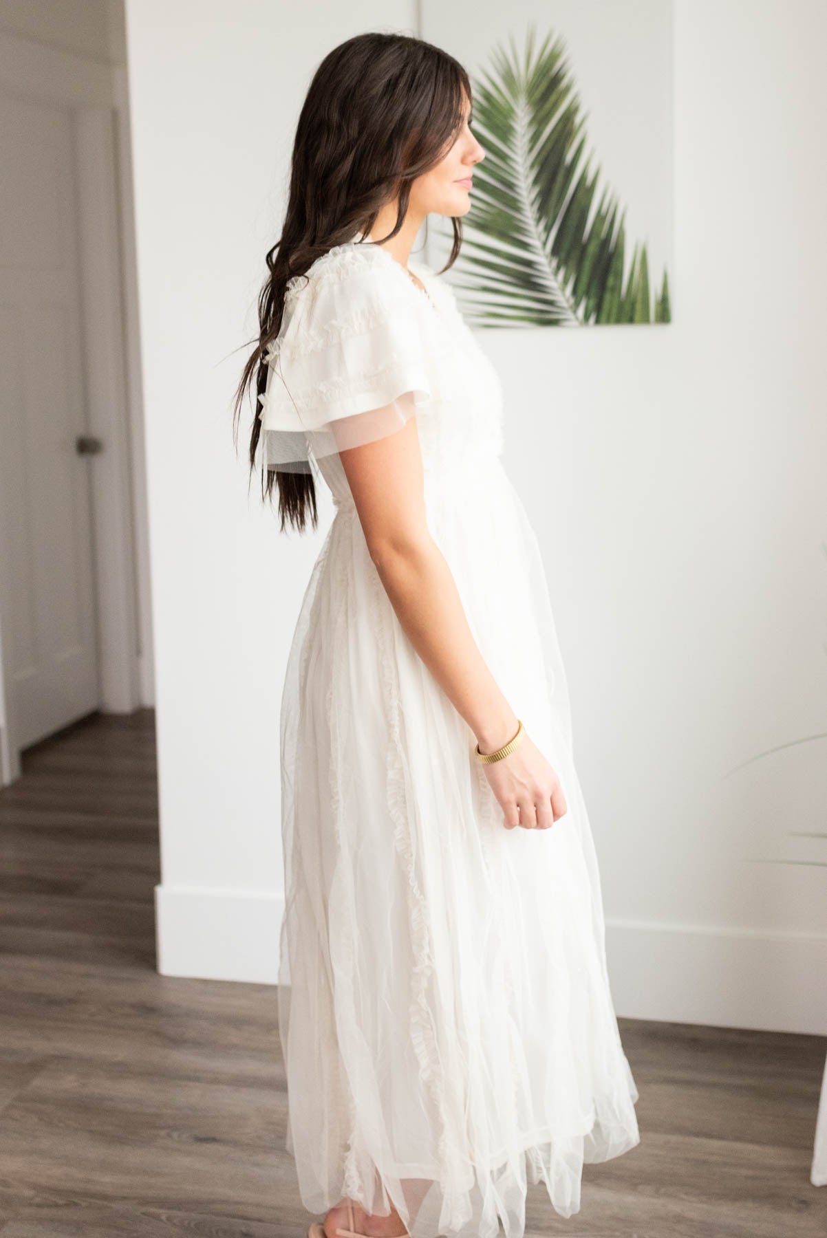 Arabella Cream Sheer Ruffle Dress