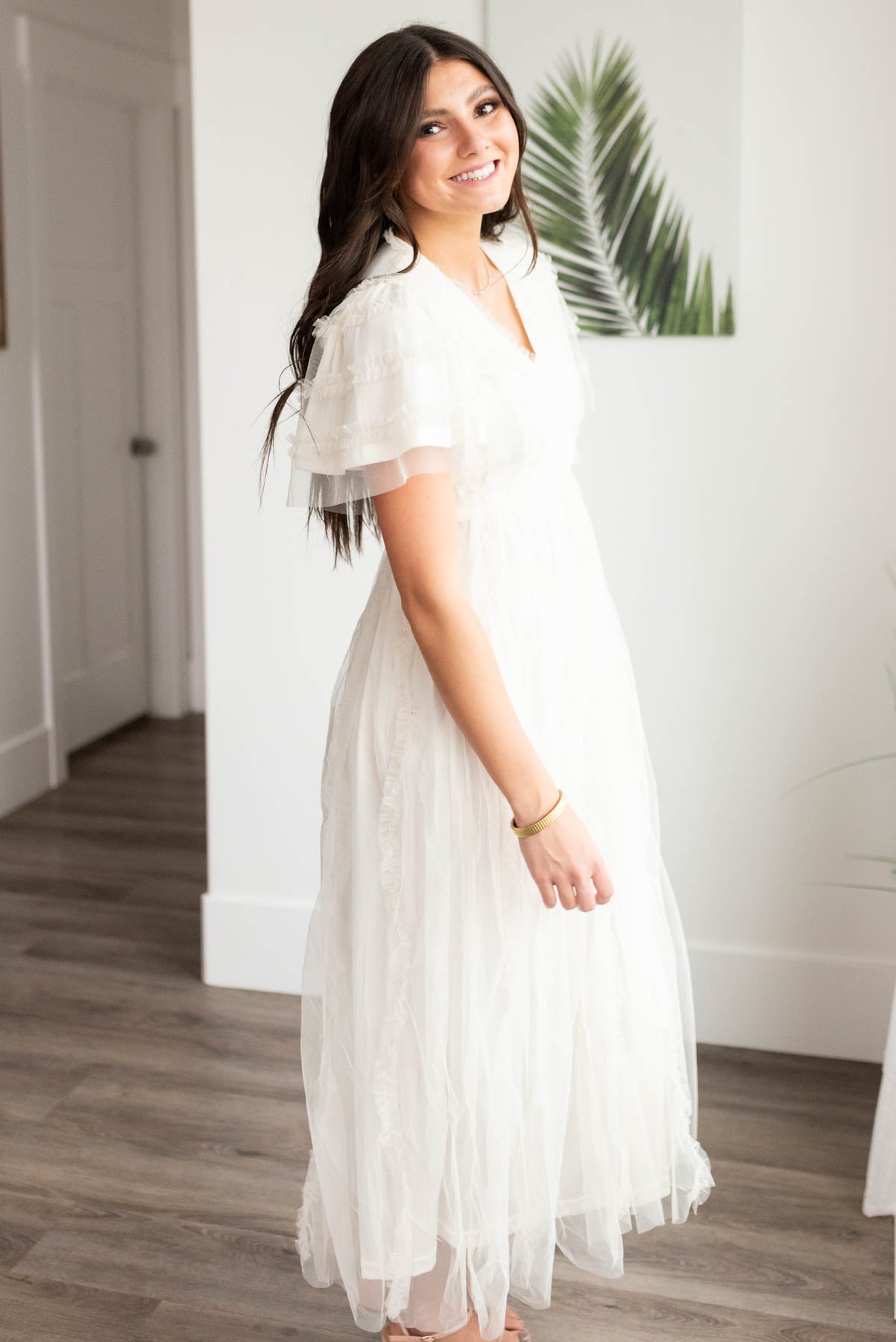 Arabella Cream Sheer Ruffle Dress