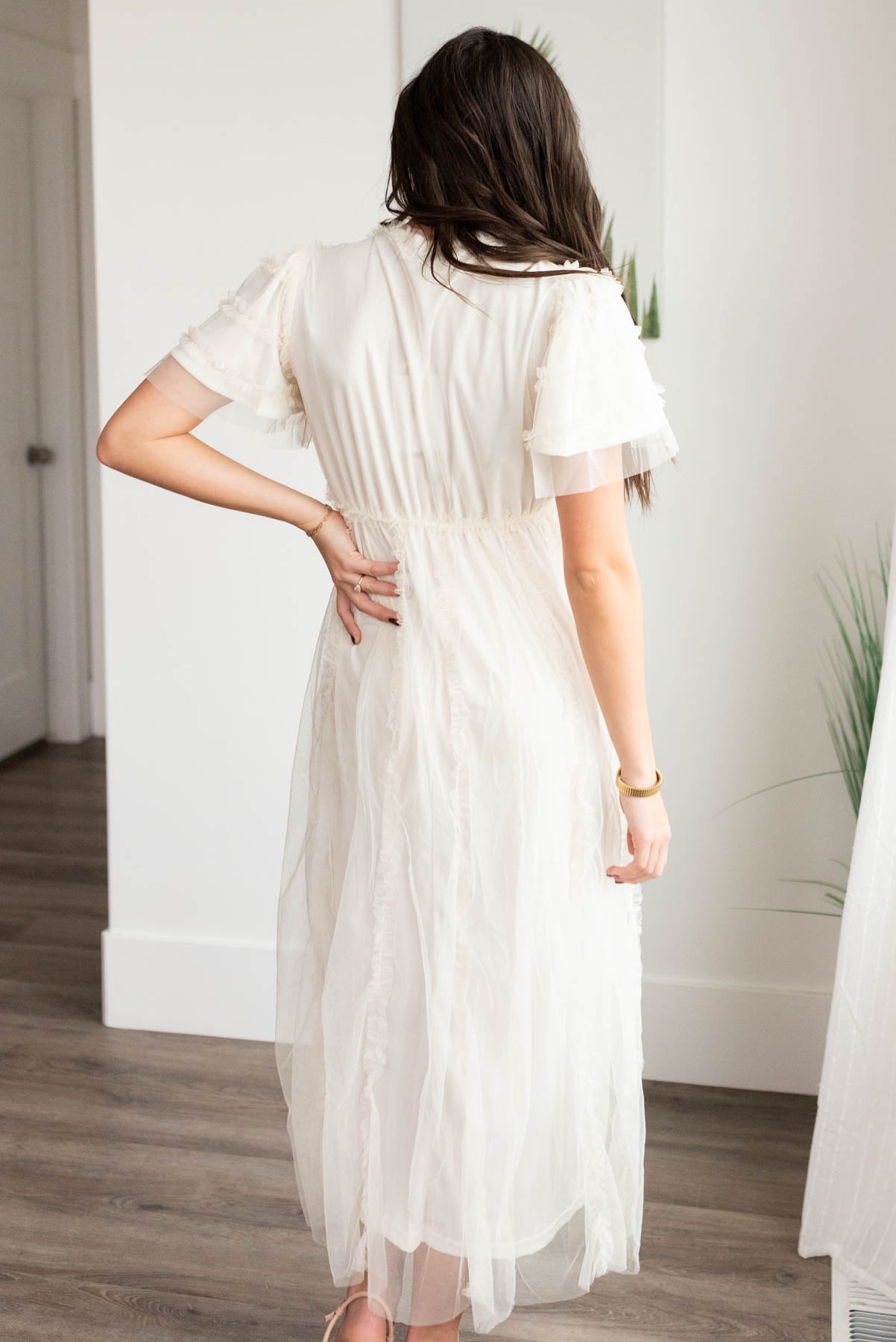 Arabella Cream Sheer Ruffle Dress