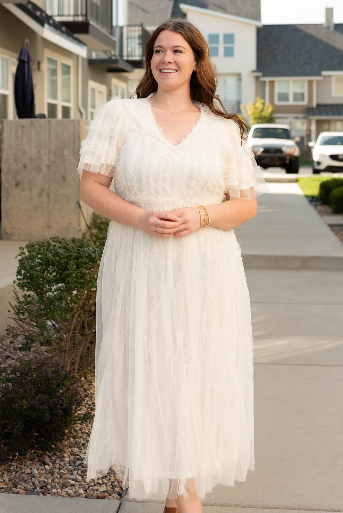 Arabella Cream Sheer Ruffle Dress