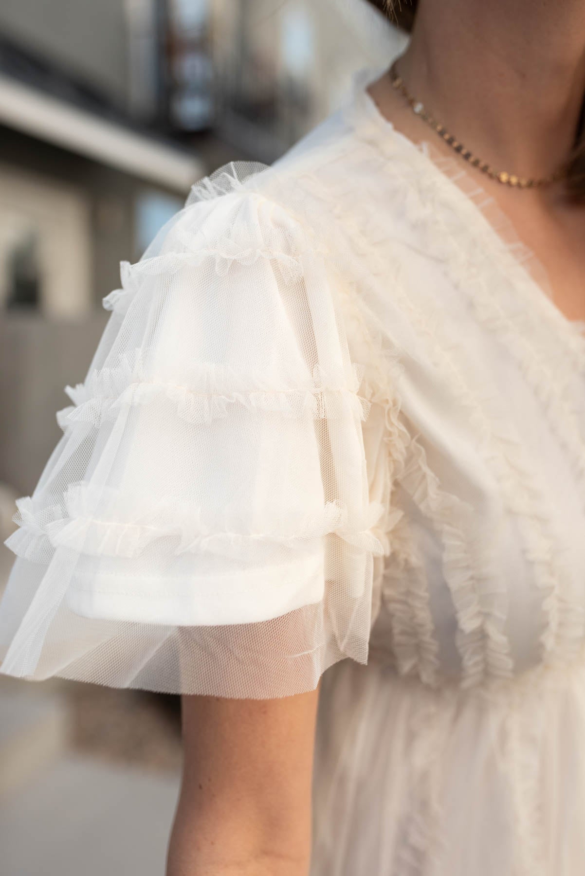 Arabella Cream Sheer Ruffle Dress