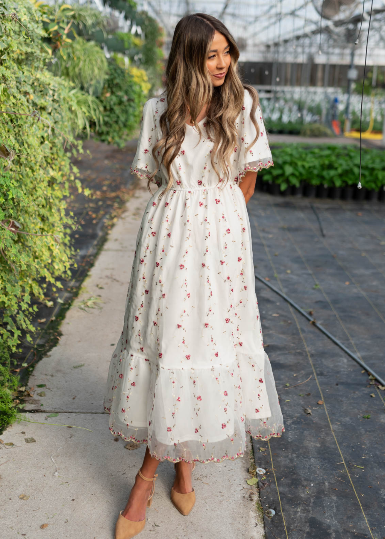 Arabella Ivory Embroidered Floral Dress