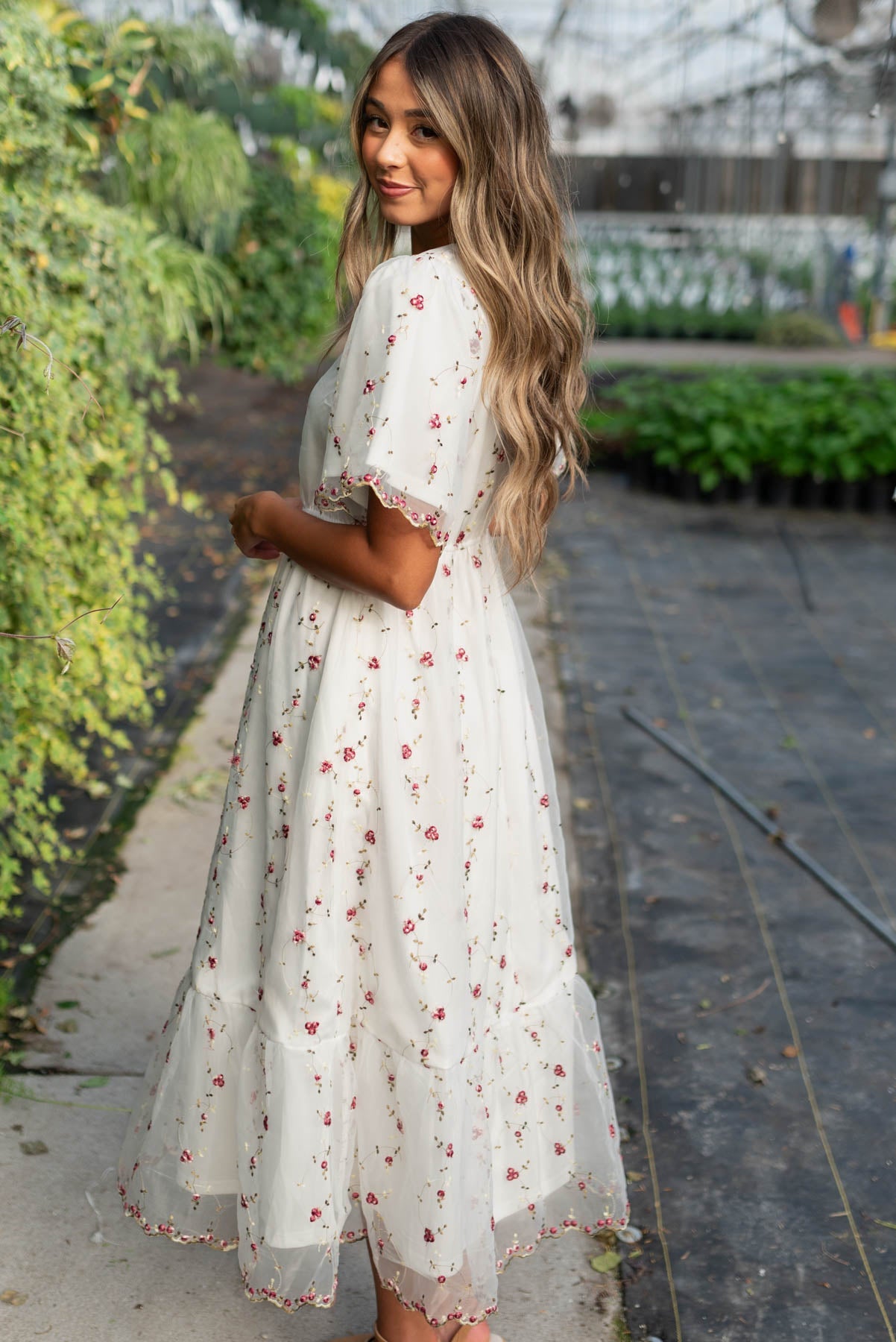 Arabella Ivory Embroidered Floral Dress