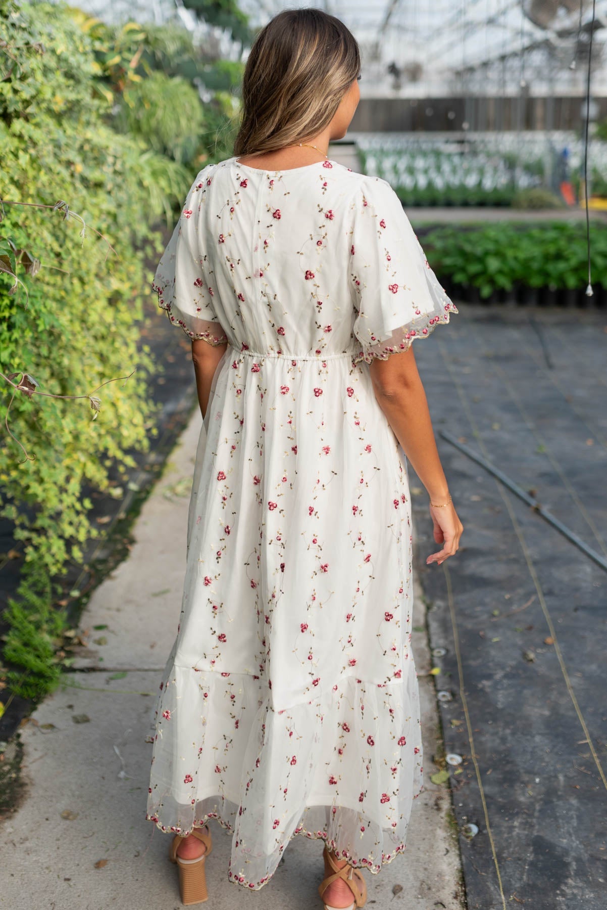Arabella Ivory Embroidered Floral Dress