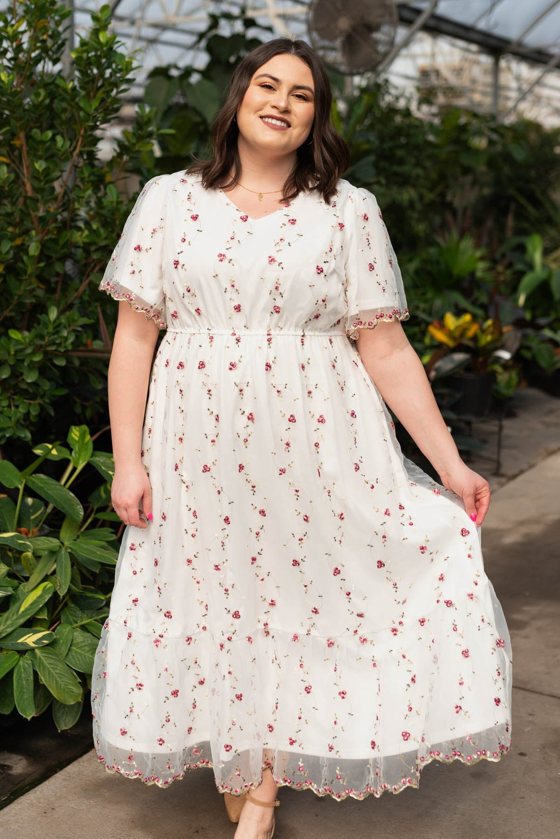 Arabella Ivory Embroidered Floral Dress