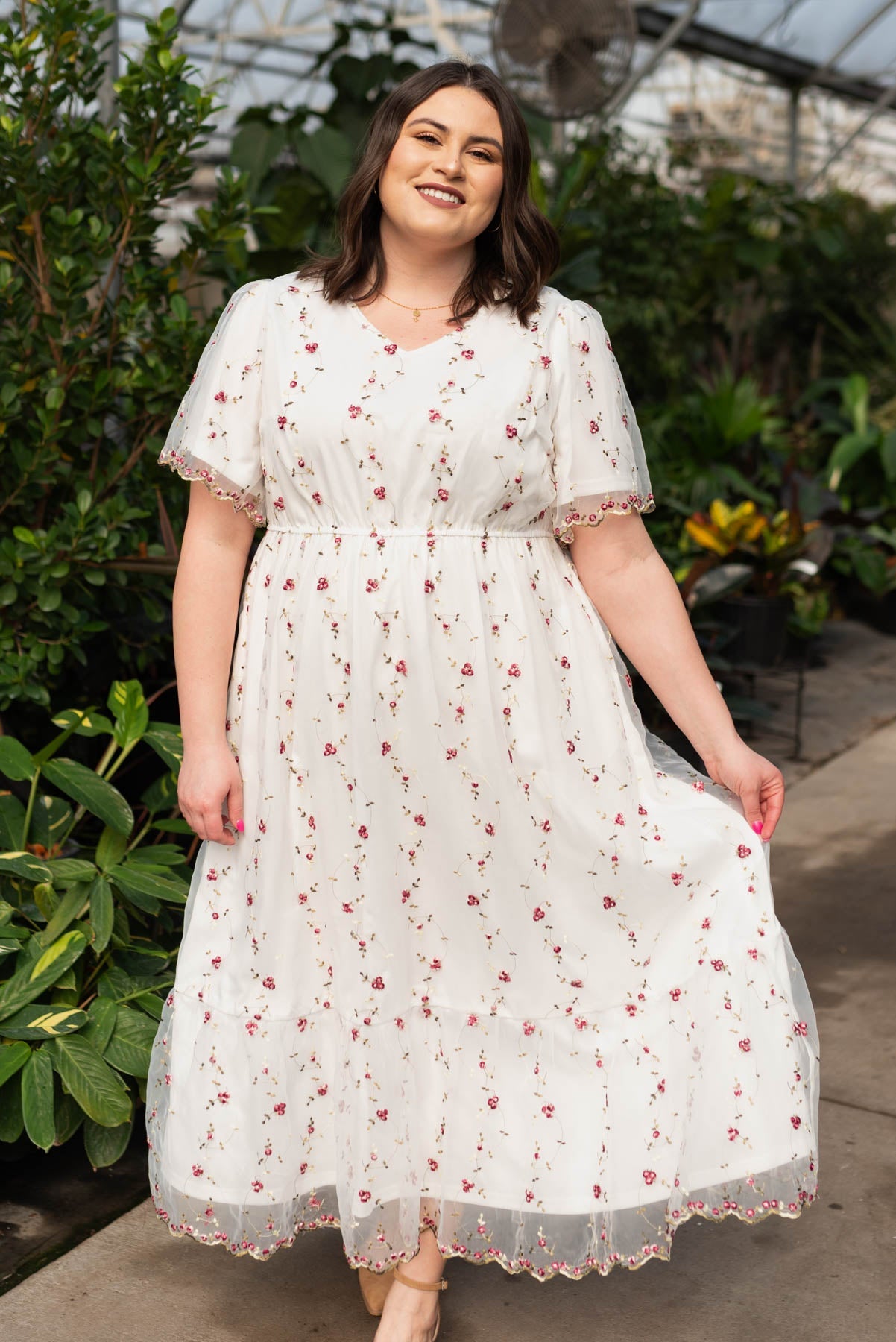 Arabella Ivory Embroidered Floral Dress