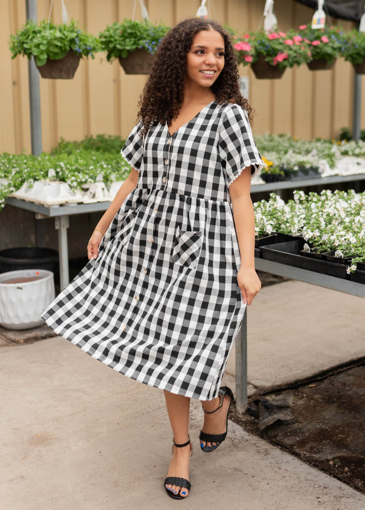 Arelie Black Gingham Button Dress
