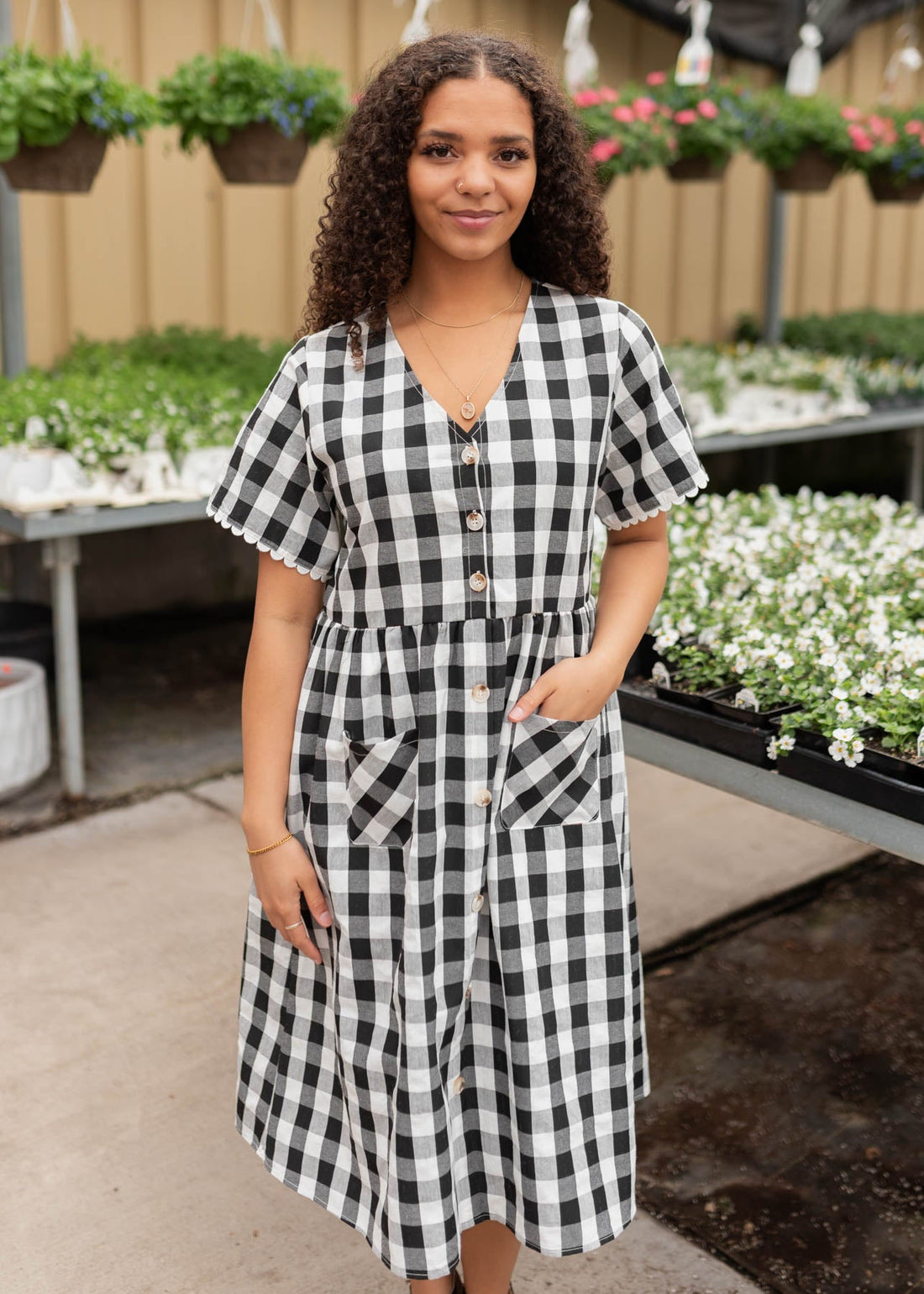 Arelie Black Gingham Button Dress