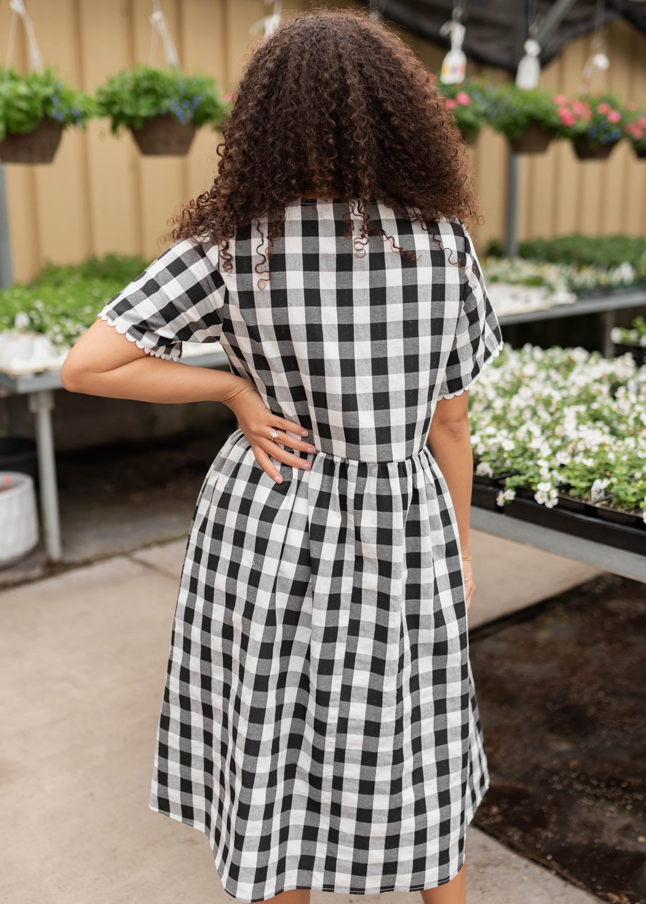 Arelie Black Gingham Button Dress