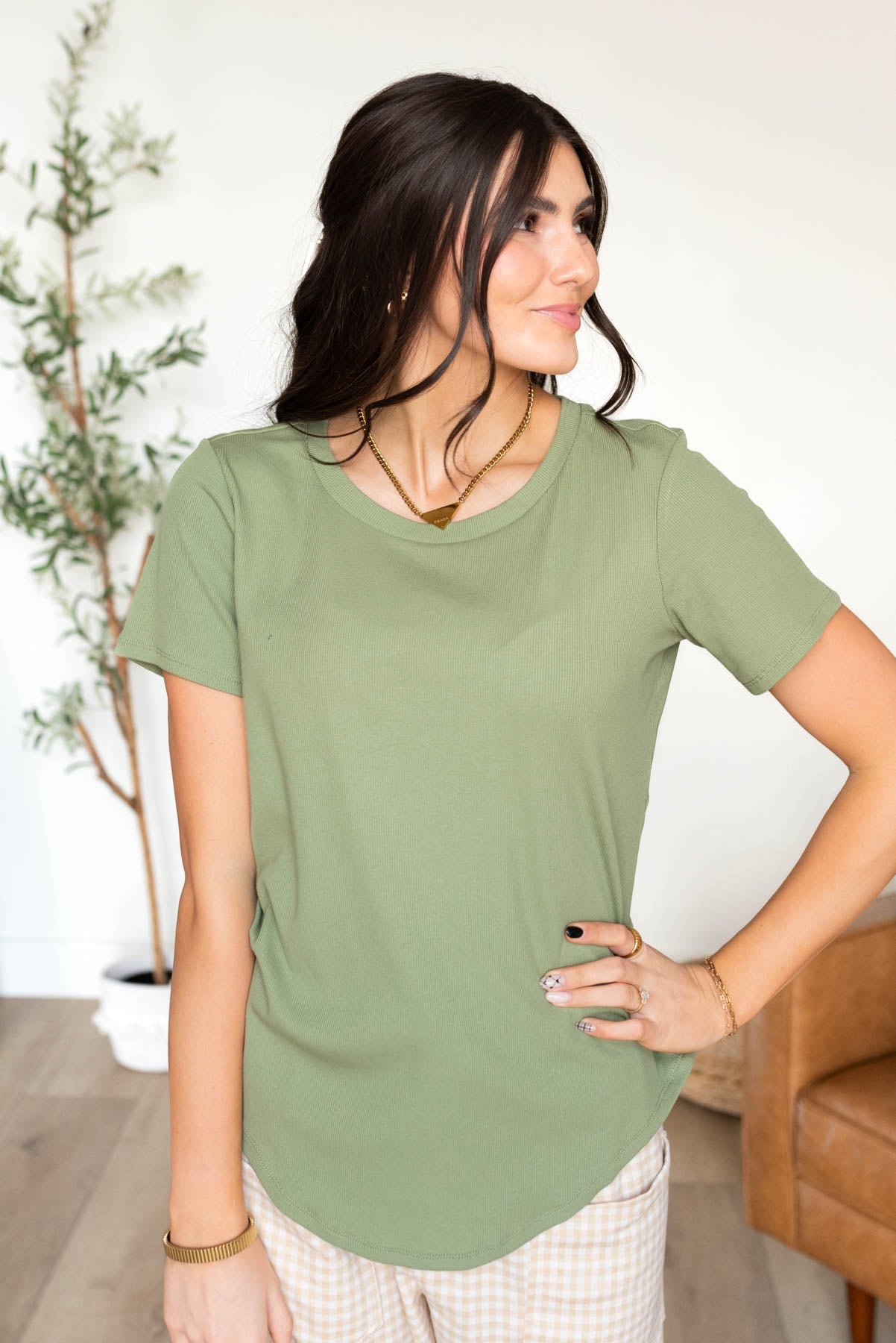 Ari Sage Ribbed Top
