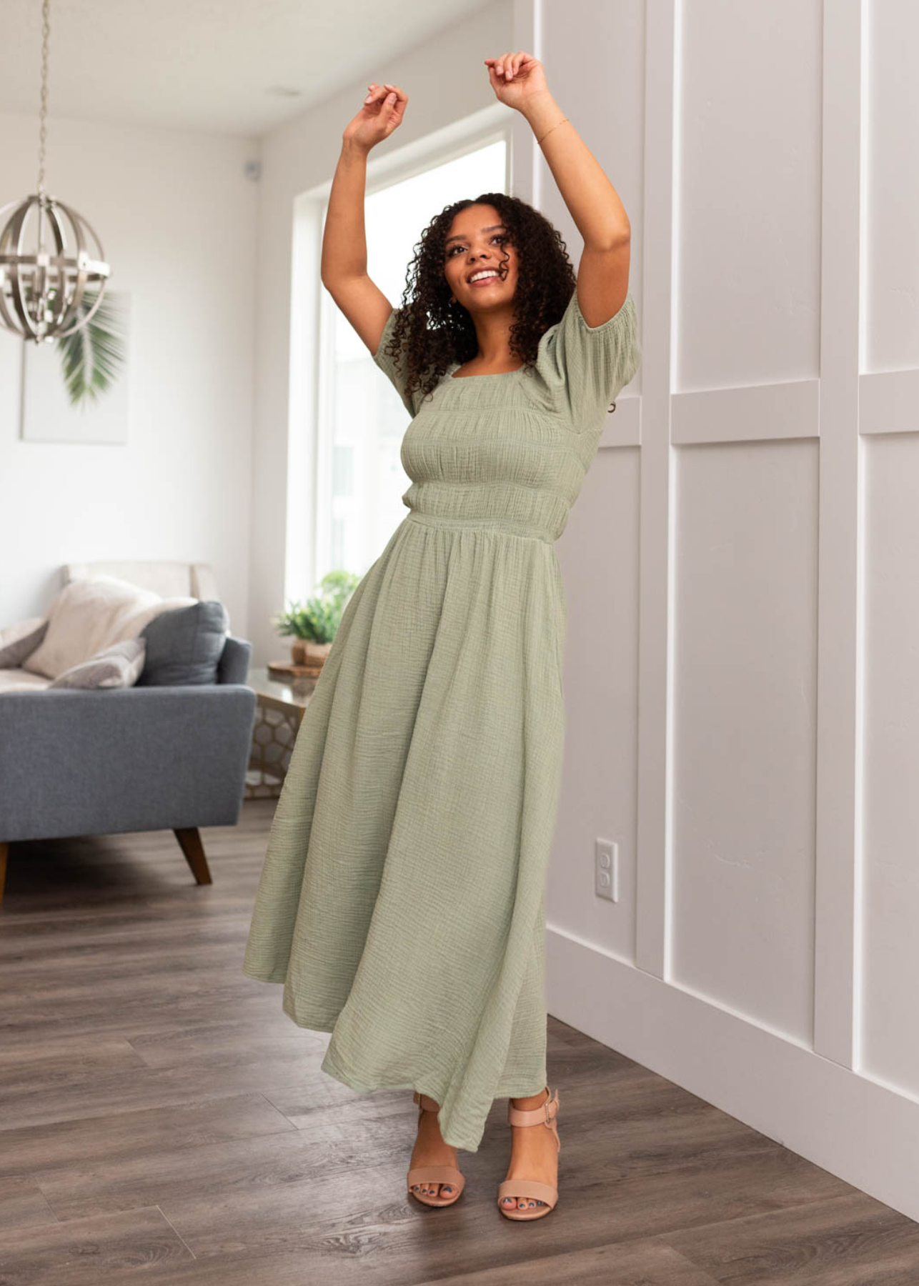 Aria Sage Smocked Dress