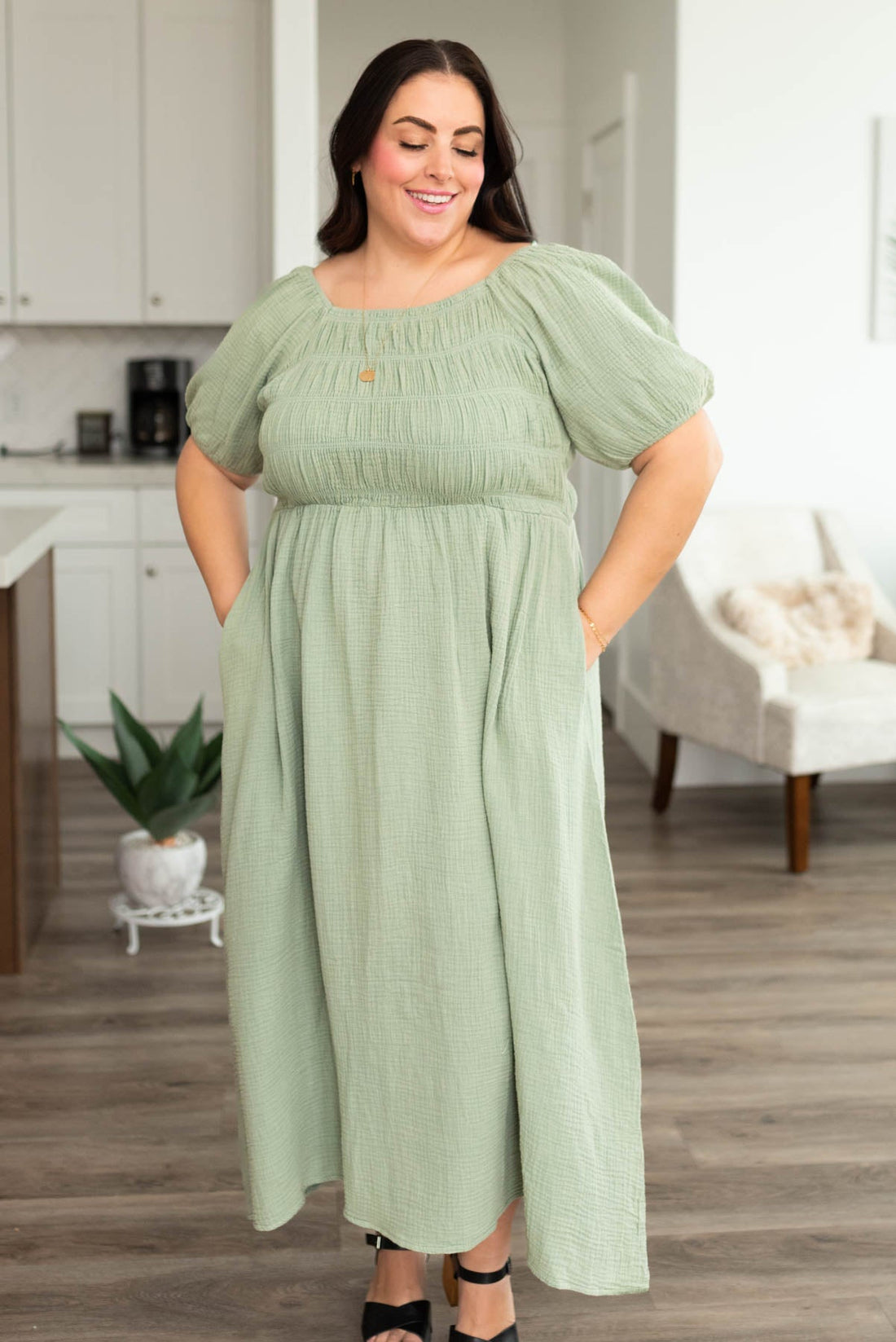 Aria Sage Smocked Dress